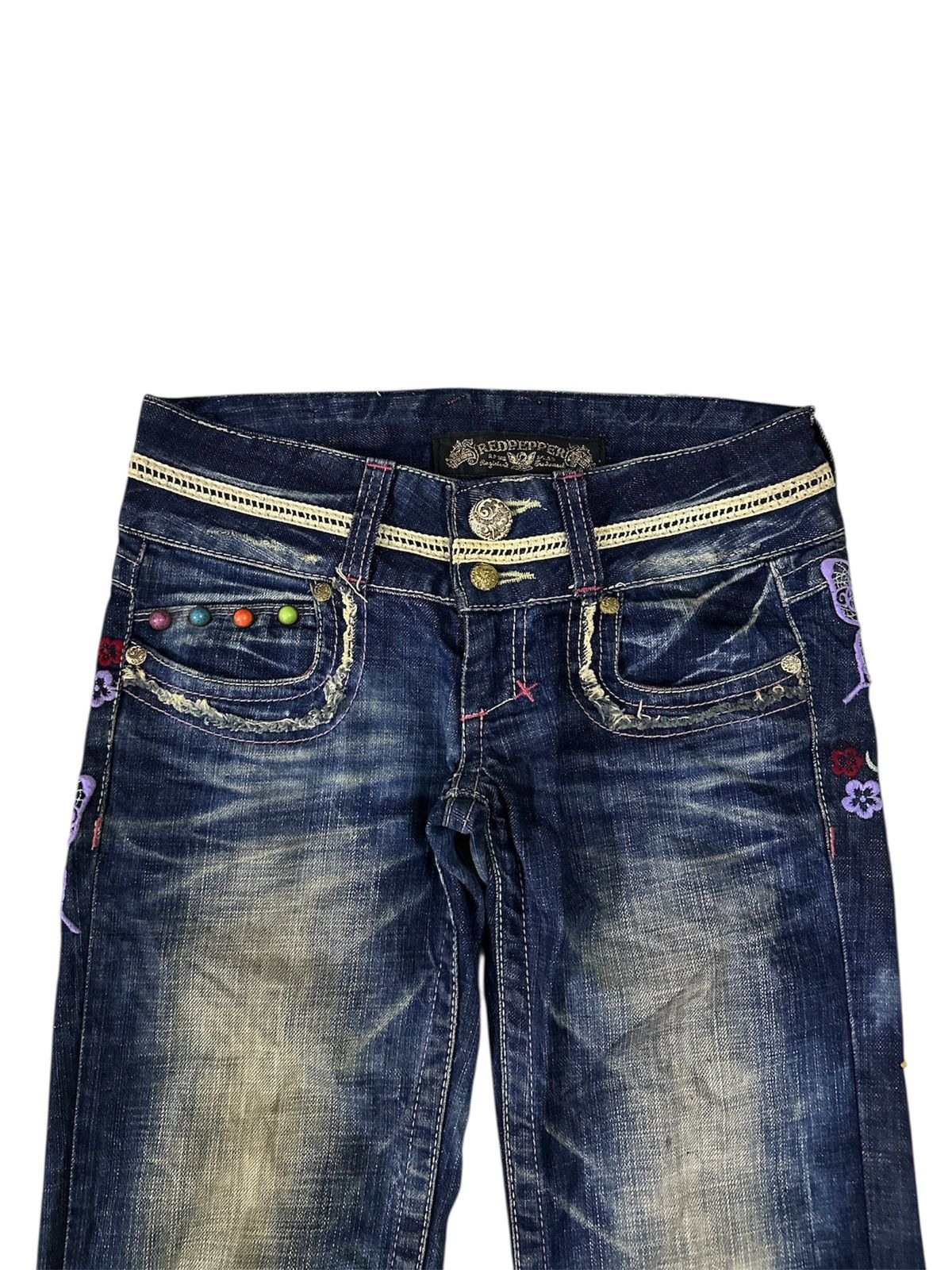 GOA Crazy 2000s Red Pepper Washed Flare Jeans Goa Lgb Y2K Style Size US 32 / EU 48 - 5 Thumbnail