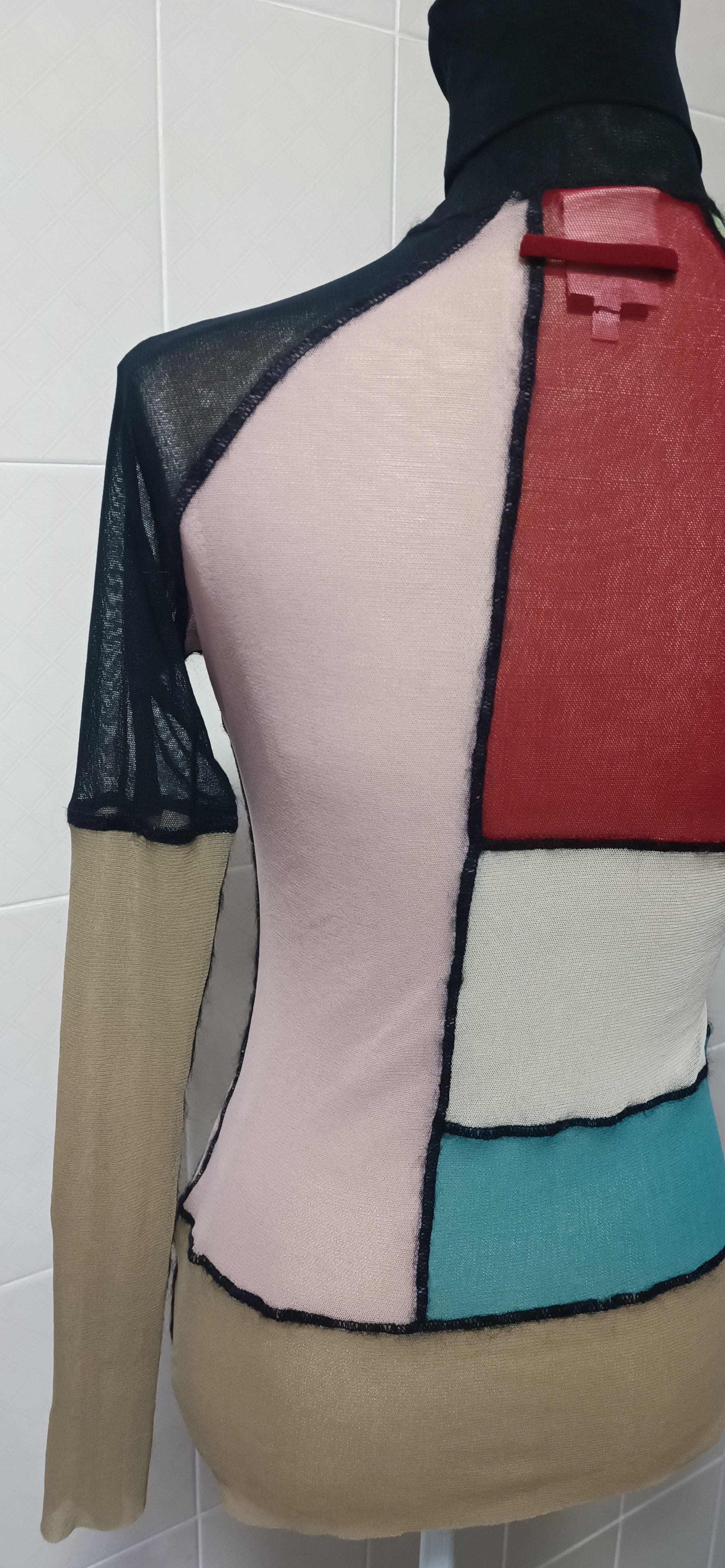 Jean Paul Gaultier 90's - color block turtleneck mesh top Size L / US 10 / IT 46 - 18 Thumbnail