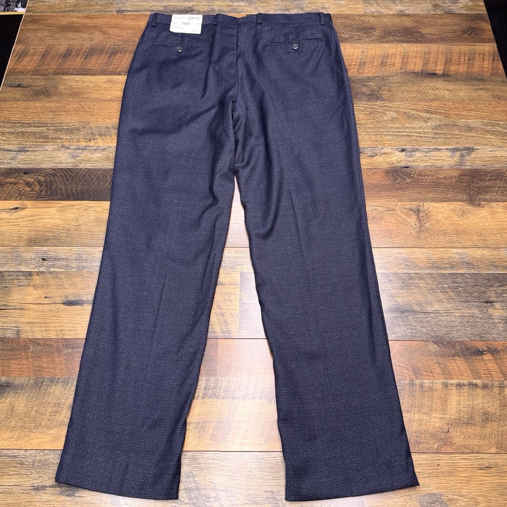 Jos. A. Bank Jos A Bank Dress Pants Mens 36x32 Blue Houndstooth Stretch Slim Straight Flat Front Wool Elastane Zip Dry Clean Only NWT Size US 36 / EU 52 - 3 Thumbnail