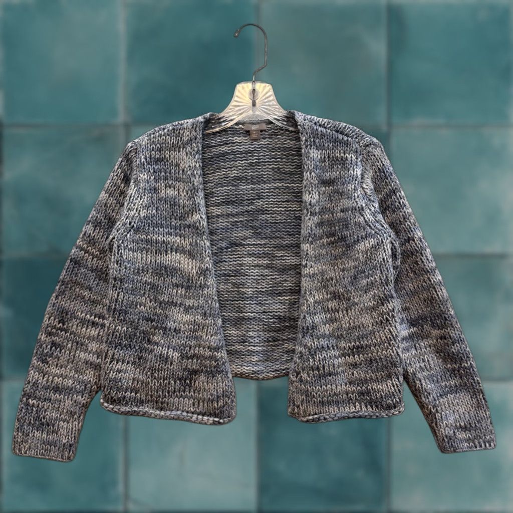 J. Jill J Jill Cardigan Sweater M Grey Blue Chunky Knit Striped Open Front Women Size M / US 6-8 / IT 42-44 - 1 Thumbnail