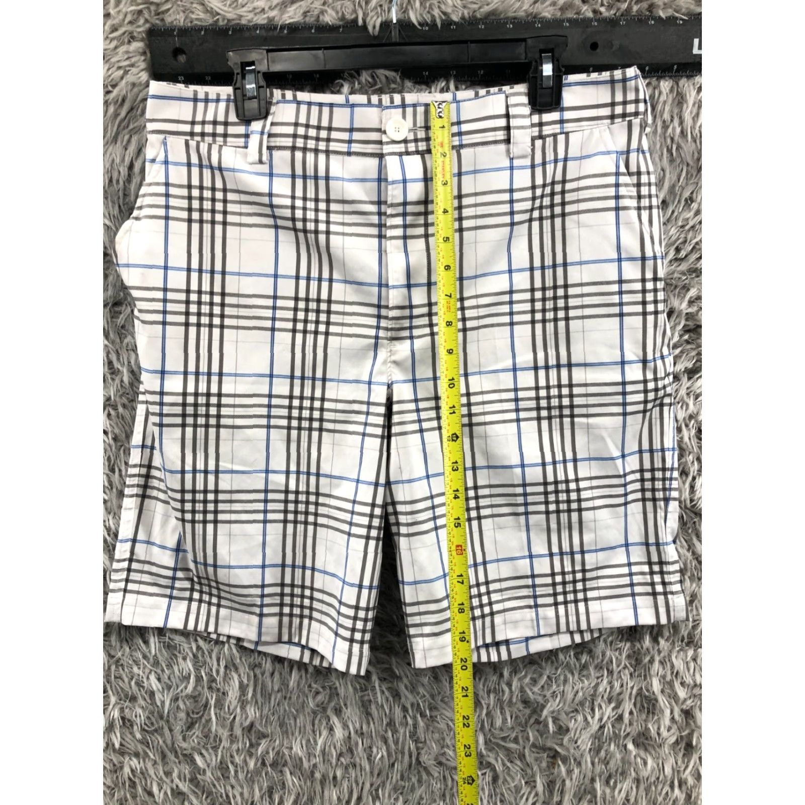Under Armour Under Armour Shorts Mens 34 Plaid Bermuda Light Wash White Mid Rise Loose 5-Pocket Logo Belt Loops Cotton Blend Regular Comfort Casual Shoes Size US 34 / EU 50 - 3 Thumbnail