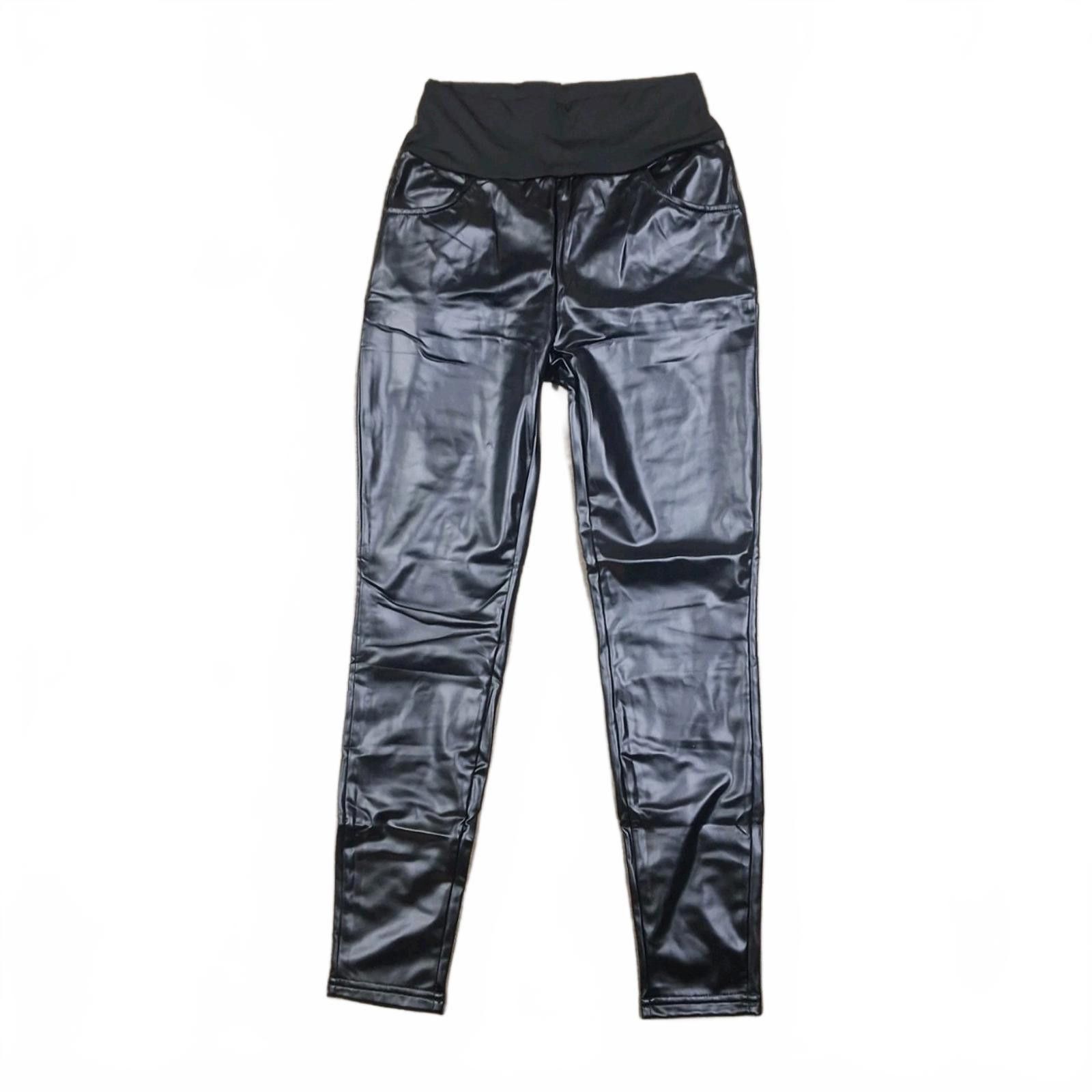 Fruit Of The Loom XS High Waisted Black Faux Leather Leggings Pants Size 26" / US 2 / IT 38 - 1 Thumbnail