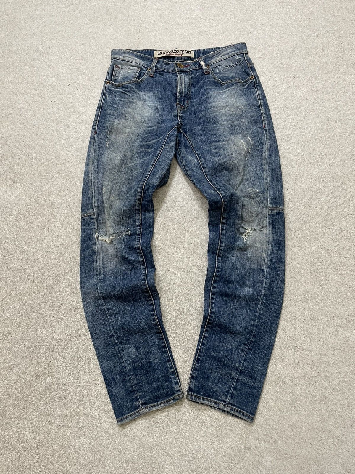 Kapital 2000s Buckaroo Ripped Denim Wash Jeans Slimfit Y2K Ifsix LGB Size US 31 - 1 Thumbnail