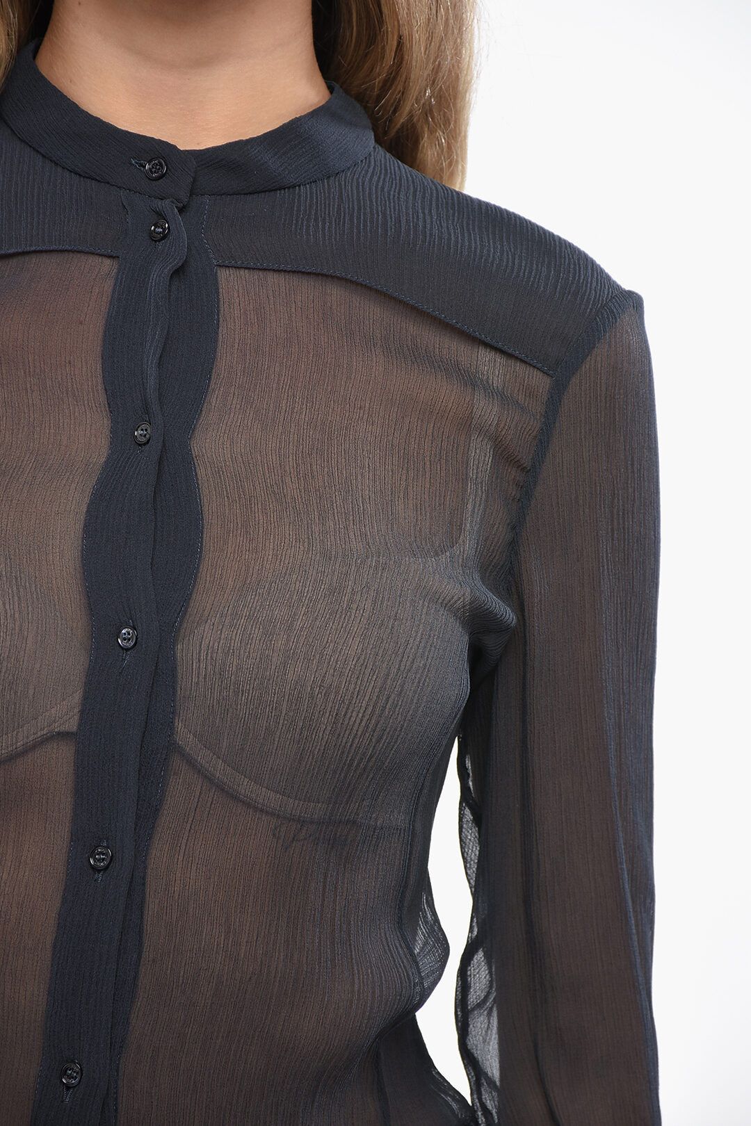 Chloe og1mm1125 Sheer Silk Blouse in Blue Size S / US 4 / IT 40 - 3 Thumbnail