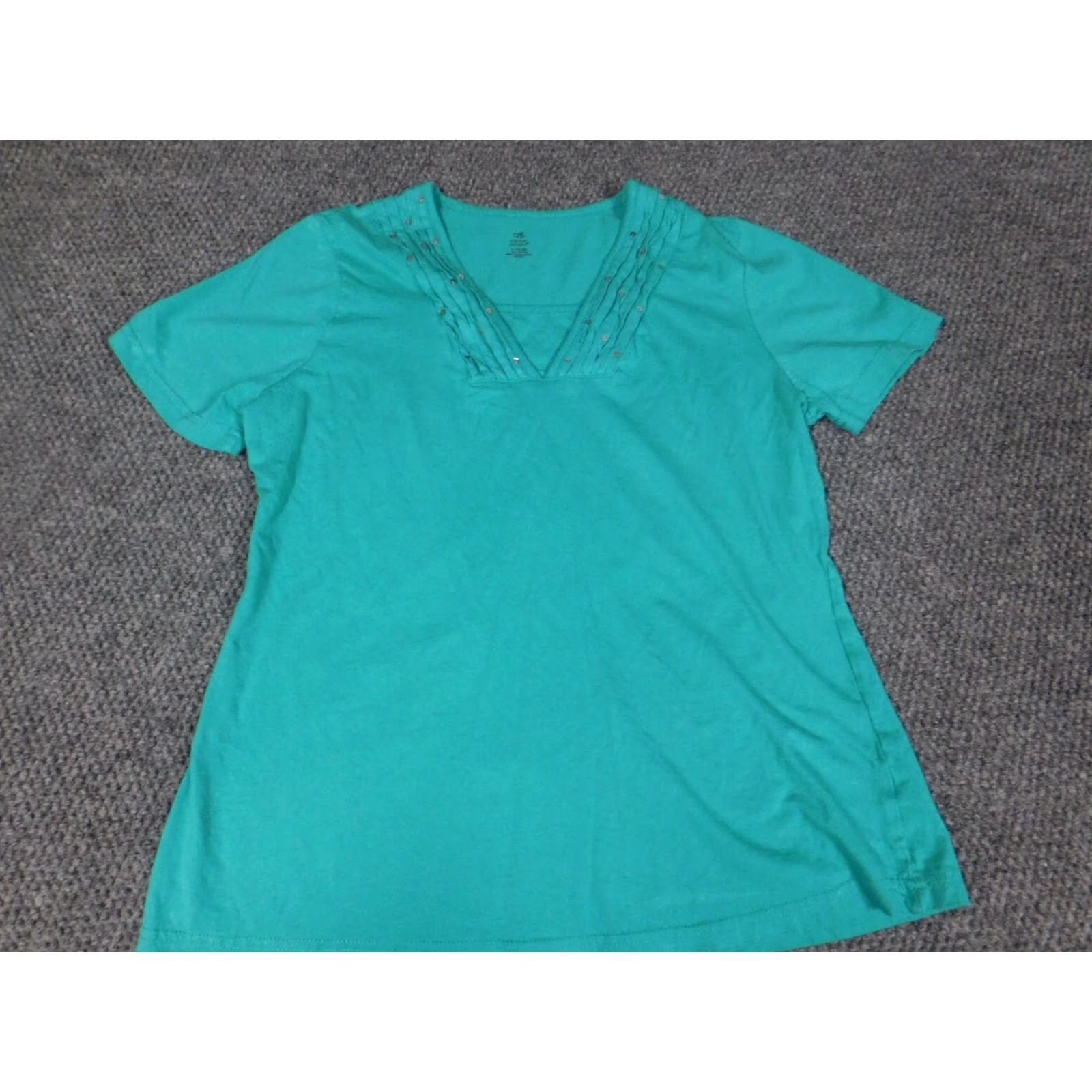 Vintage Bobbie Brooks Womens Blouse L Blue Mock Neck Cap Sleeve Pullover Stretch Floral Cotton Rayon Casual Basic Classic Size L / US 10 / IT 46 - 2 Thumbnail