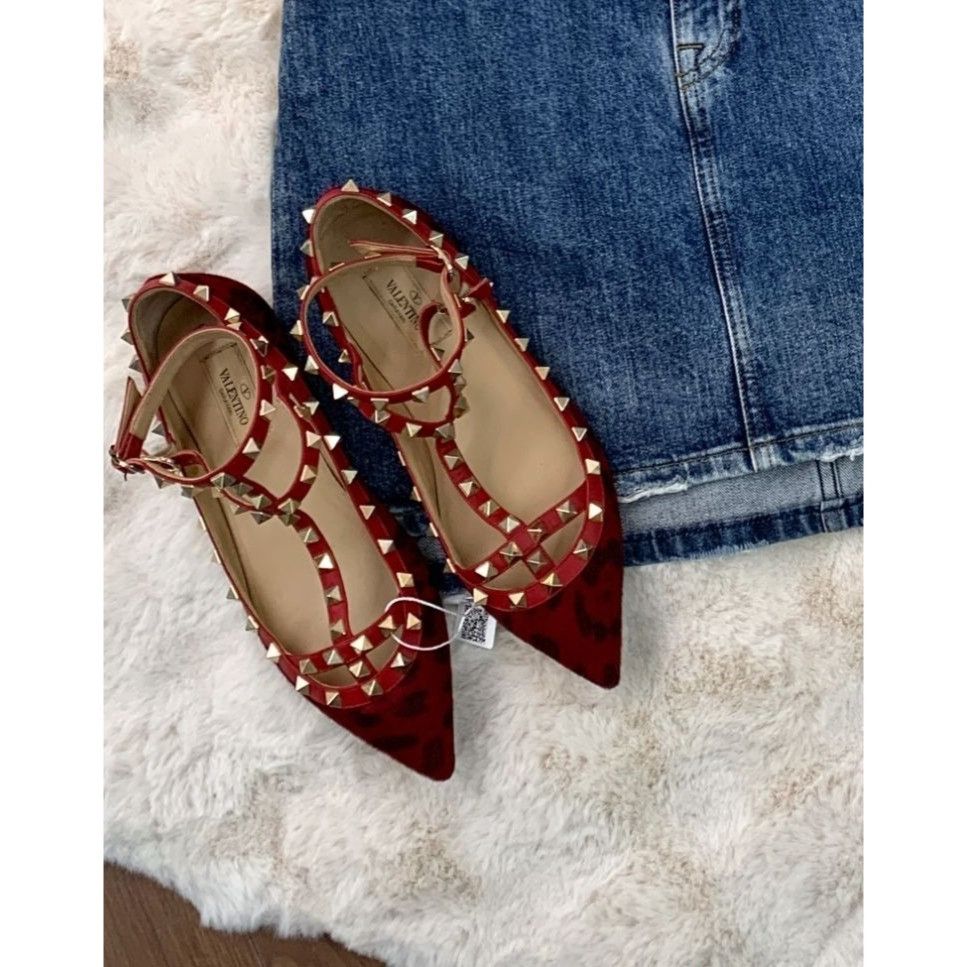 Valentino Valentino Garavani Red Leopard Studded Pointed Toe Mary Jane Size US 7 / IT 37 - 1 Thumbnail