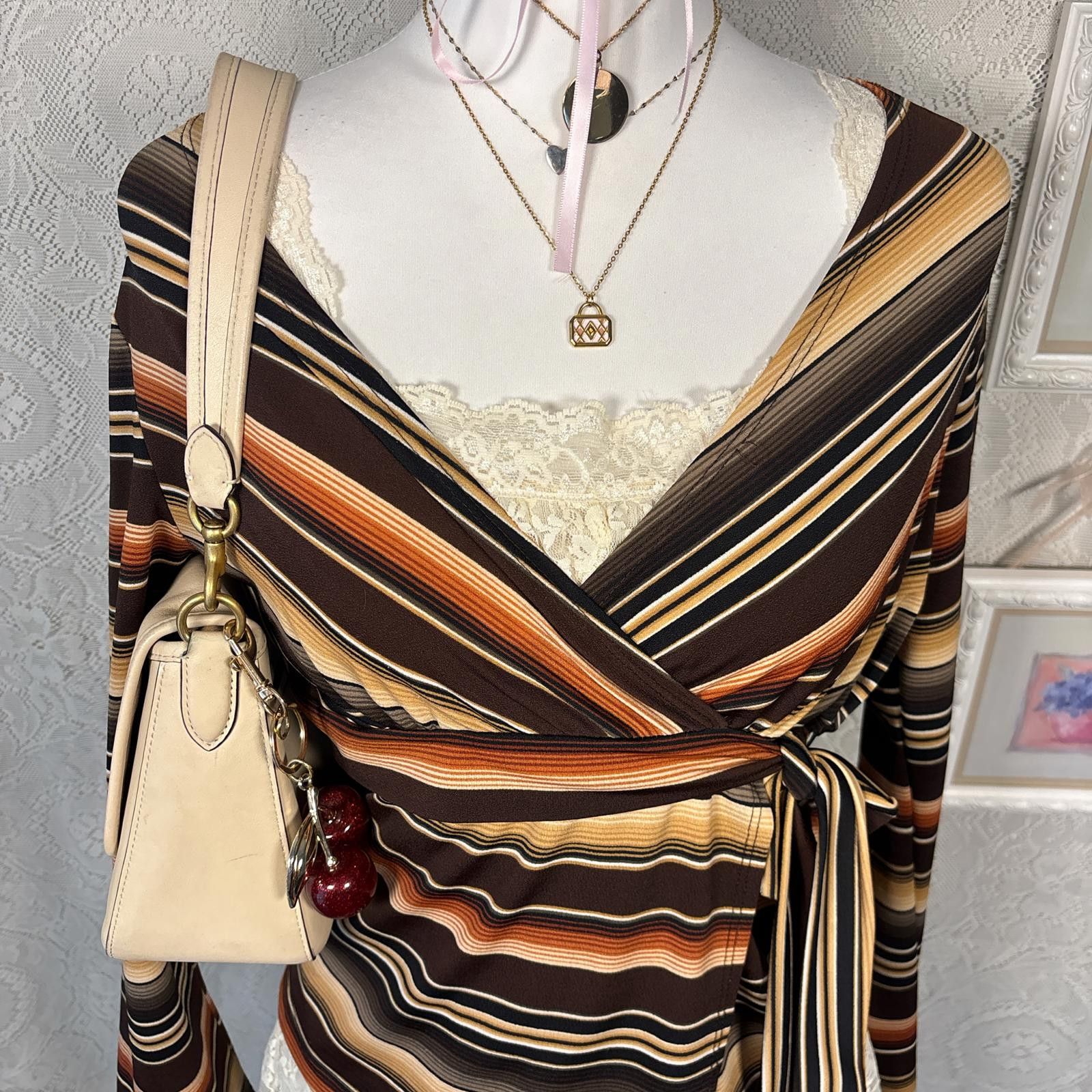 Giorgio Fiorelli y2k striped wrap tie blouse Size M / US 6-8 / IT 42-44 - 3 Thumbnail