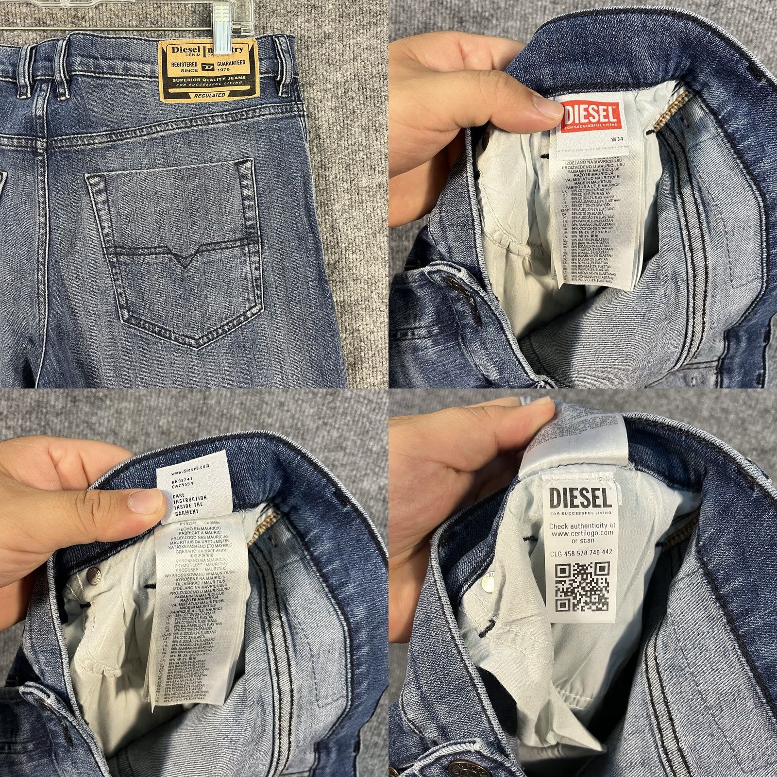 Diesel Diesel Tepphar Mens Stretch Jeans 34x32 Blue Button Fly Faded Whiskers Size US 34 / EU 50 - 8 Thumbnail