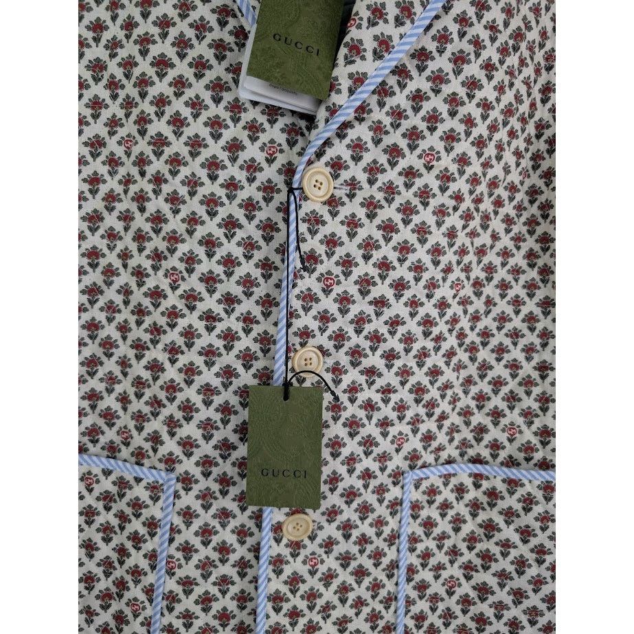 Gucci o1rshd1 Flowers On Linen Jacket in Ivory/Red Size US M / EU 48-50 / 2 - 8 Thumbnail