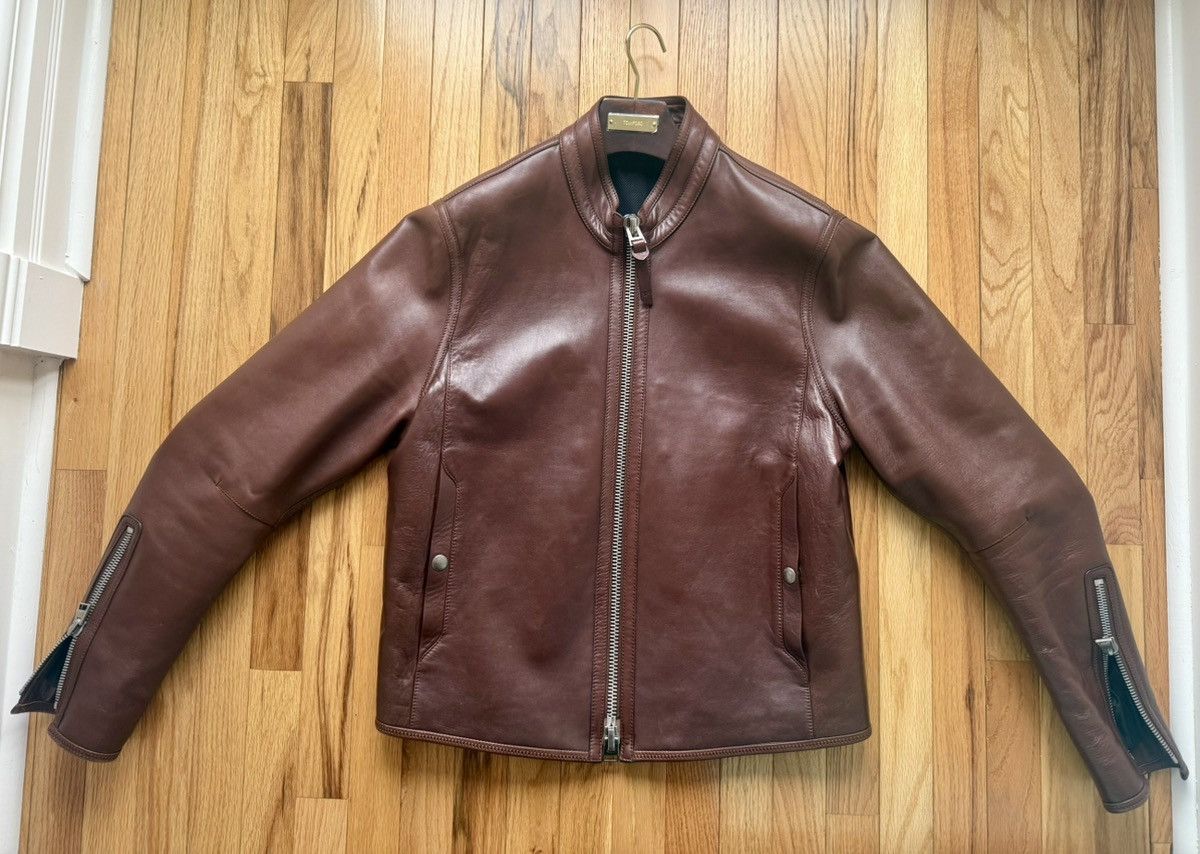 Tom Ford Tom Ford Plongé Leather Racer Jacket TFL717-BU401 Brown Size US XXL / EU 58 / 5 - 7 Thumbnail