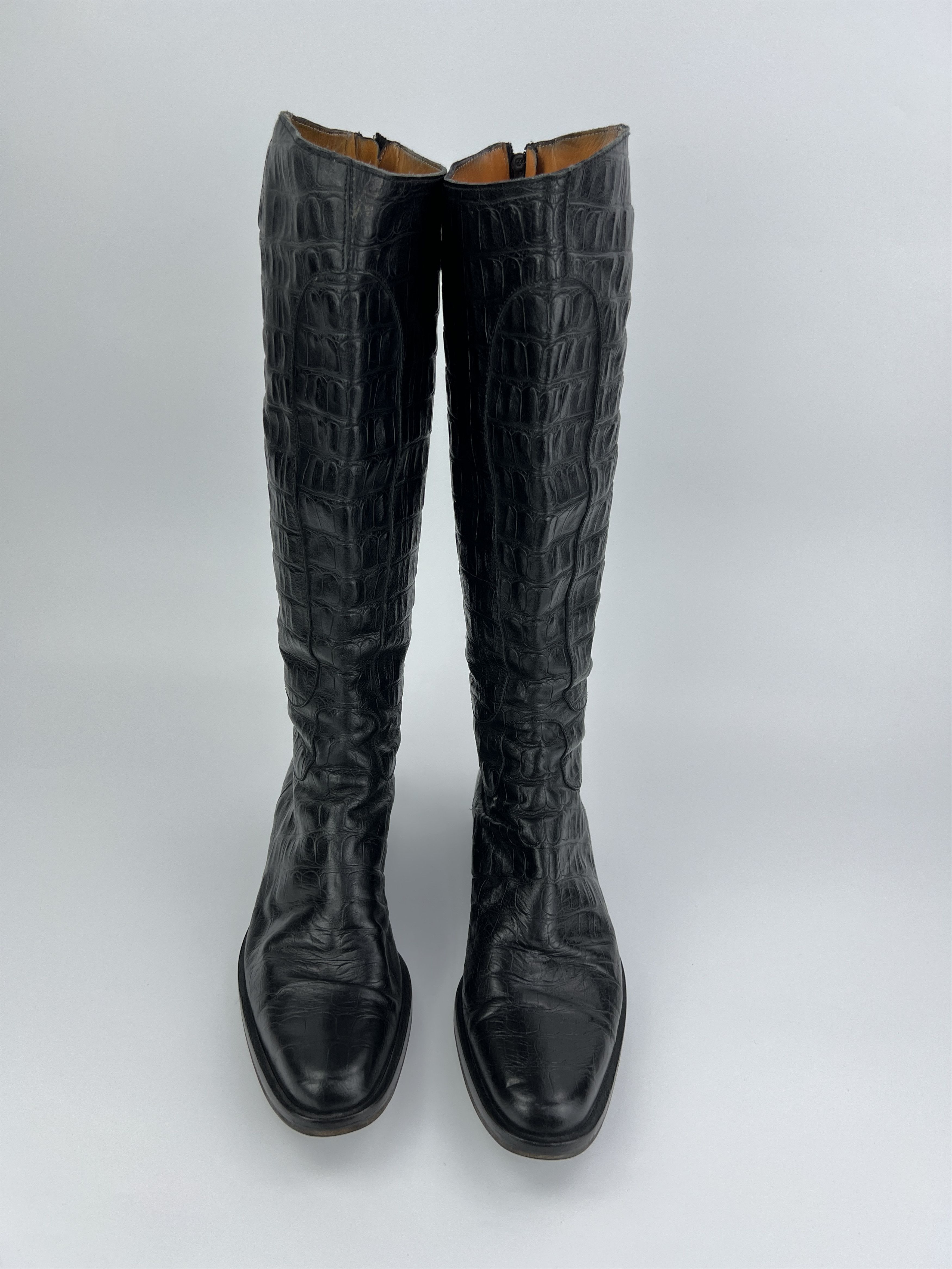 Max Mara Vintage Max Mara Crocodile Pattern Black Leather High Boots Size US 9 / IT 39 - 5 Thumbnail