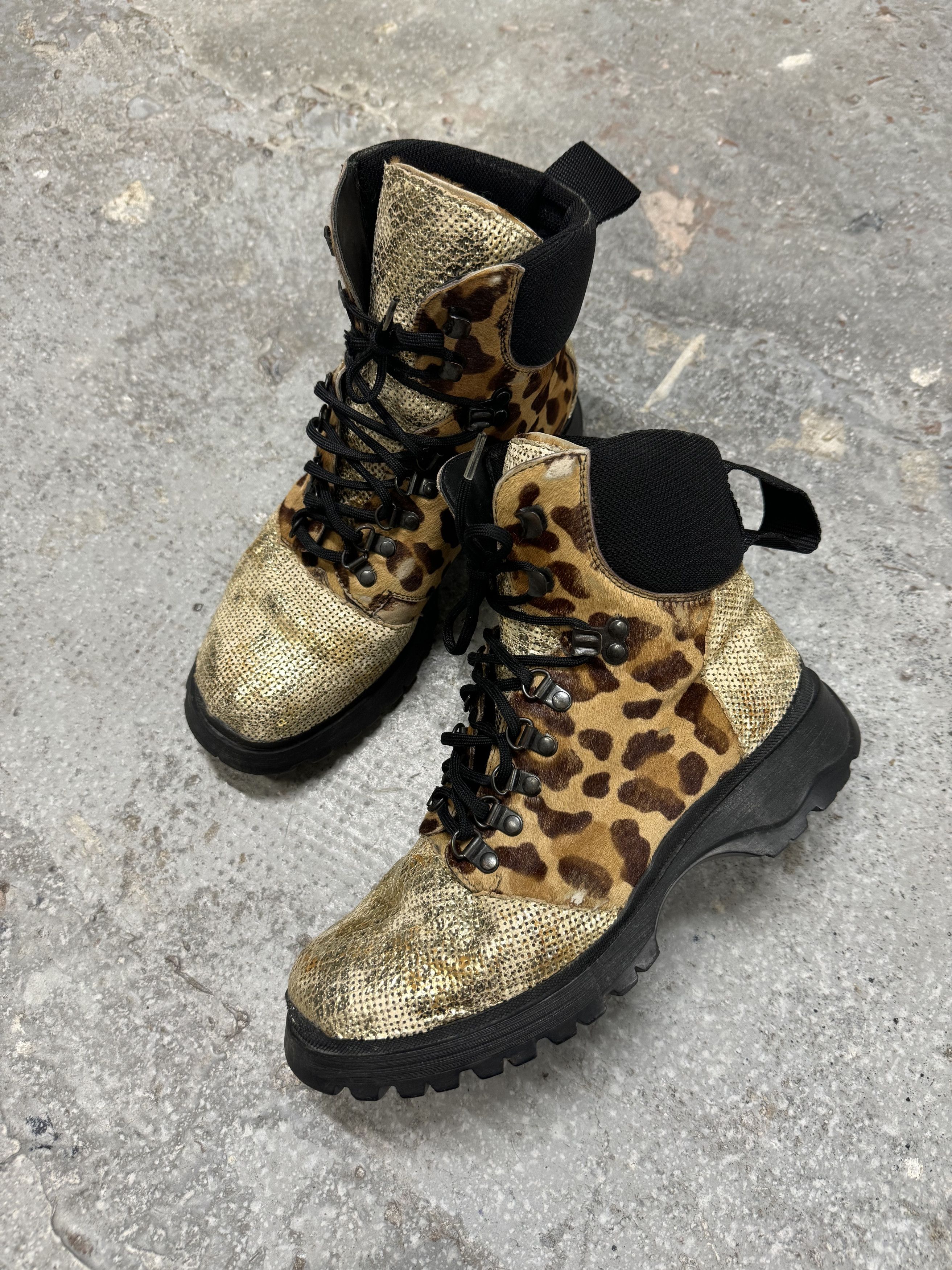 Prada × Vintage FW1999 Prada Leopard Pony Hair Hybride High Shoes Size US 8 / IT 38 - 4 Thumbnail