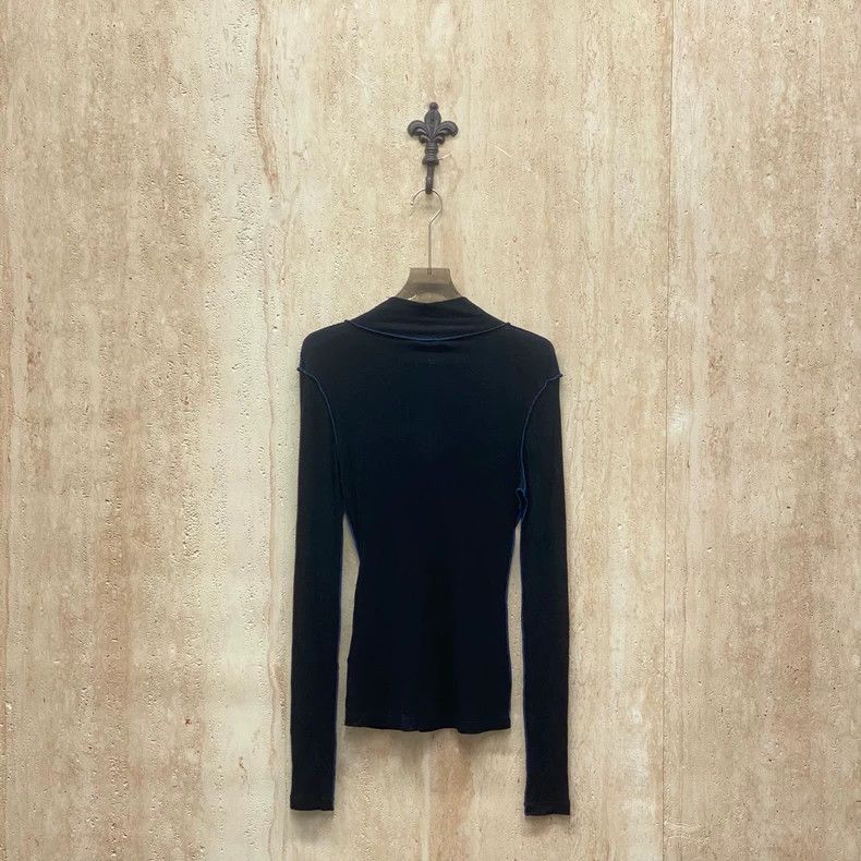 Loewe LOEWE Black leather card letter logo outer seam knit shirt Size M / US 6-8 / IT 42-44 - 2 Thumbnail