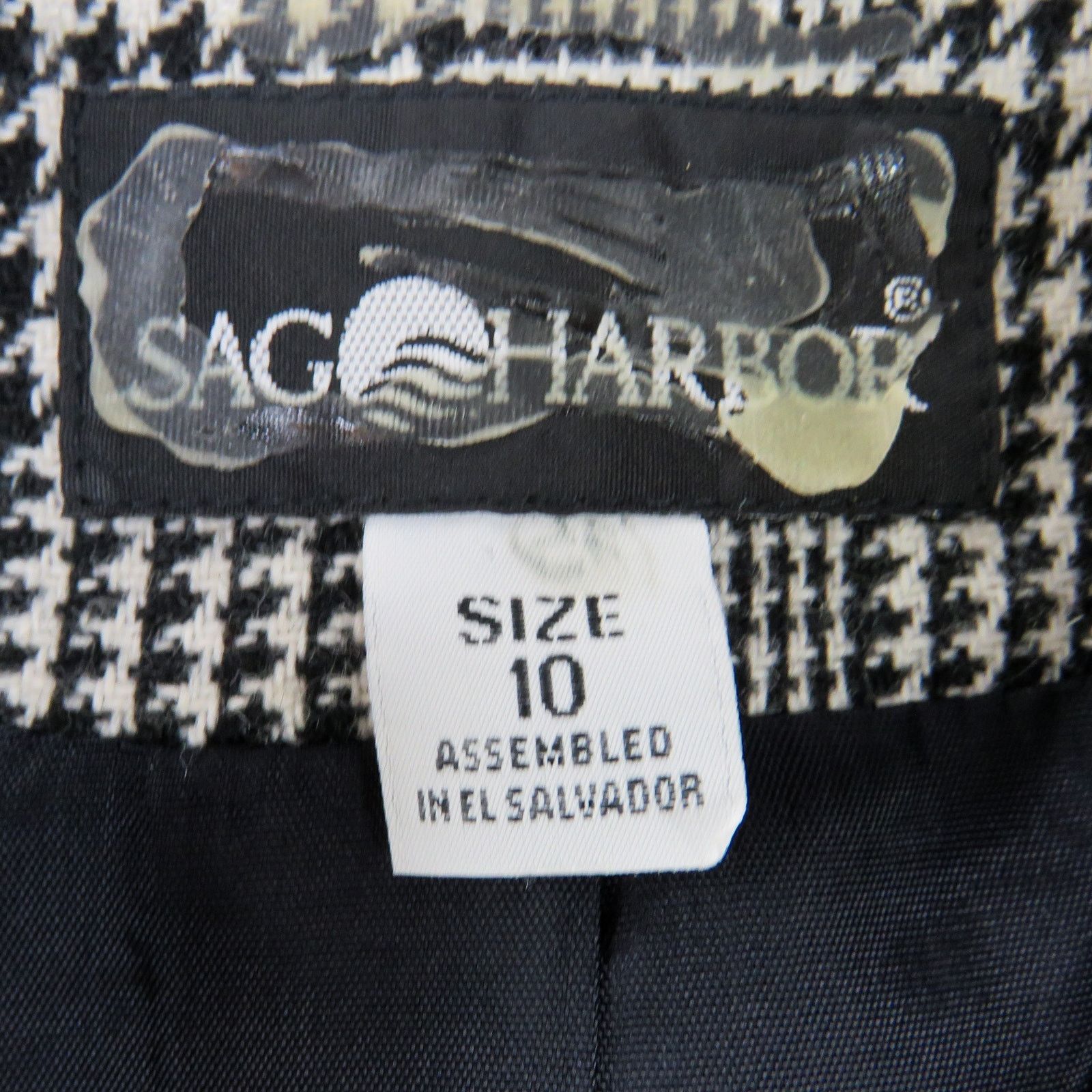 Vintage 90s Vintage Black & White Houndstooth Wool Blazer Jacket 10 Size L / US 10 / IT 46 - 5 Thumbnail