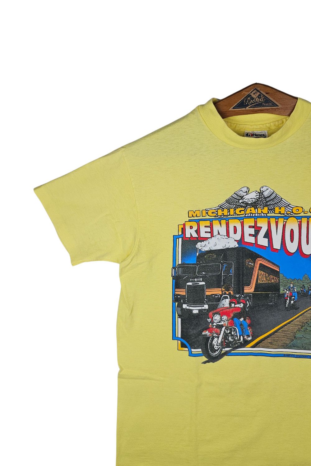 Harley Davidson 1990 Harley-Davidson Rendezvous Tee - Hanes Beefy-T USA Size US L / EU 52-54 / 3 - 4 Thumbnail