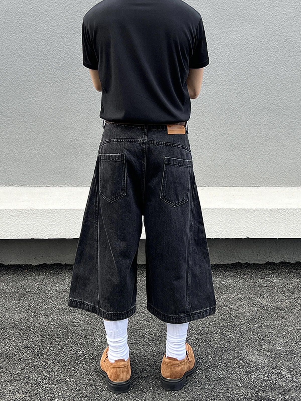 Jean × Vintage Black Denim Culottes with Belt Size US 32 / EU 48 - 3 Thumbnail