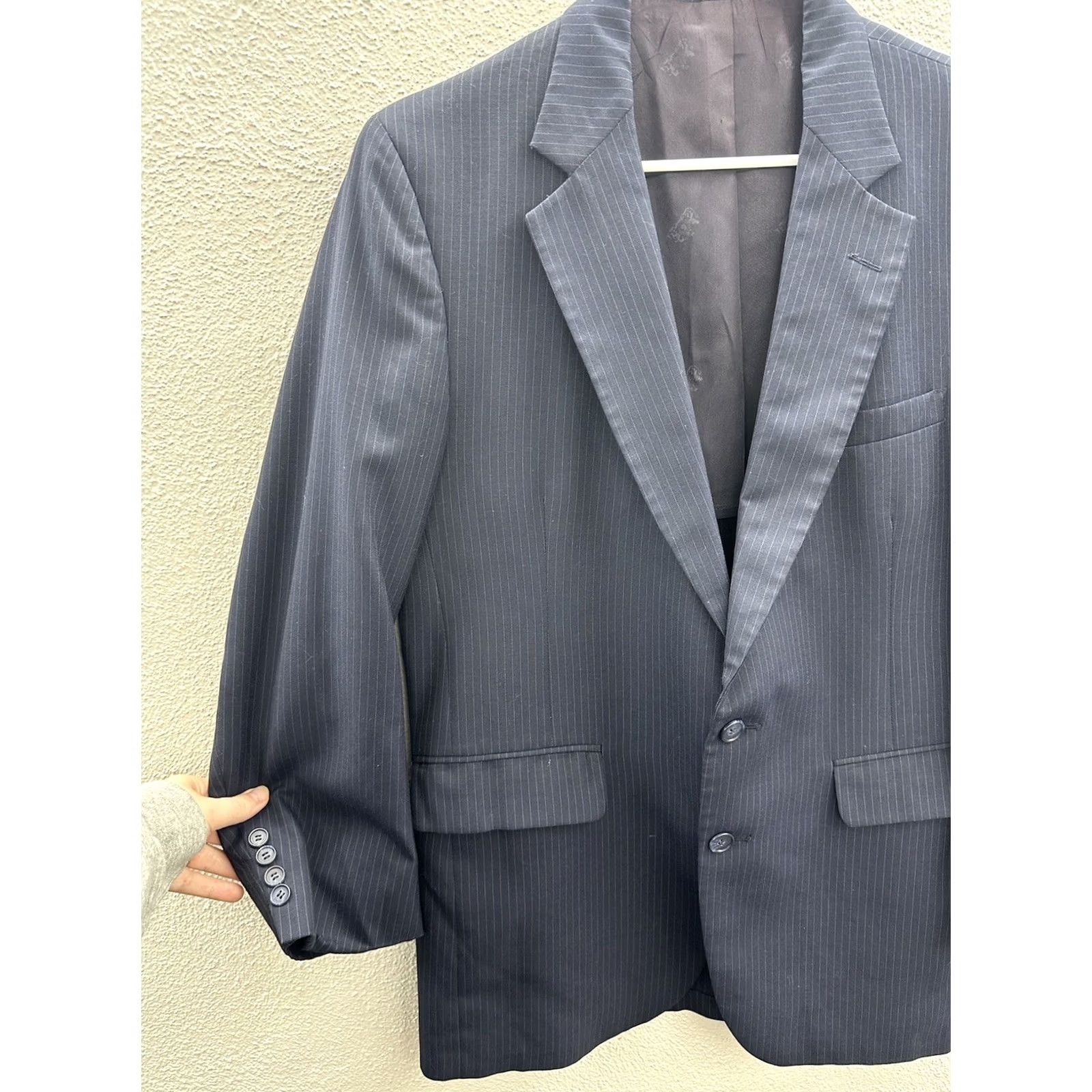 Stafford Stafford Blazer Size 41R Blue Pinstripe Two-Button Up Sports Coat Mens Regular Notch Lapel Jacket Front Button Style Two-Button Front Sizing 41R Size 42R - 2 Thumbnail