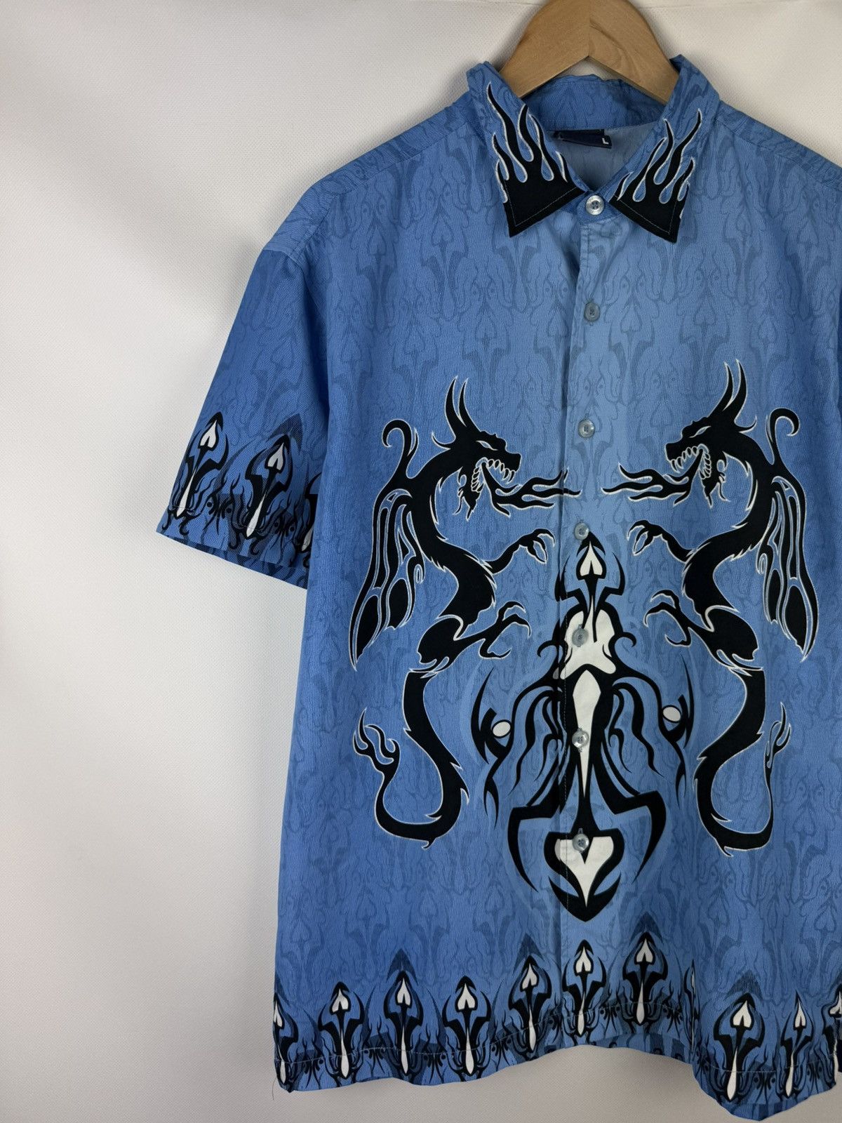 Other Fishbone Tribal Dragon Overprinted Y2K Crazy Button Up Shirt Size US L / EU 52-54 / 3 - 2 Thumbnail