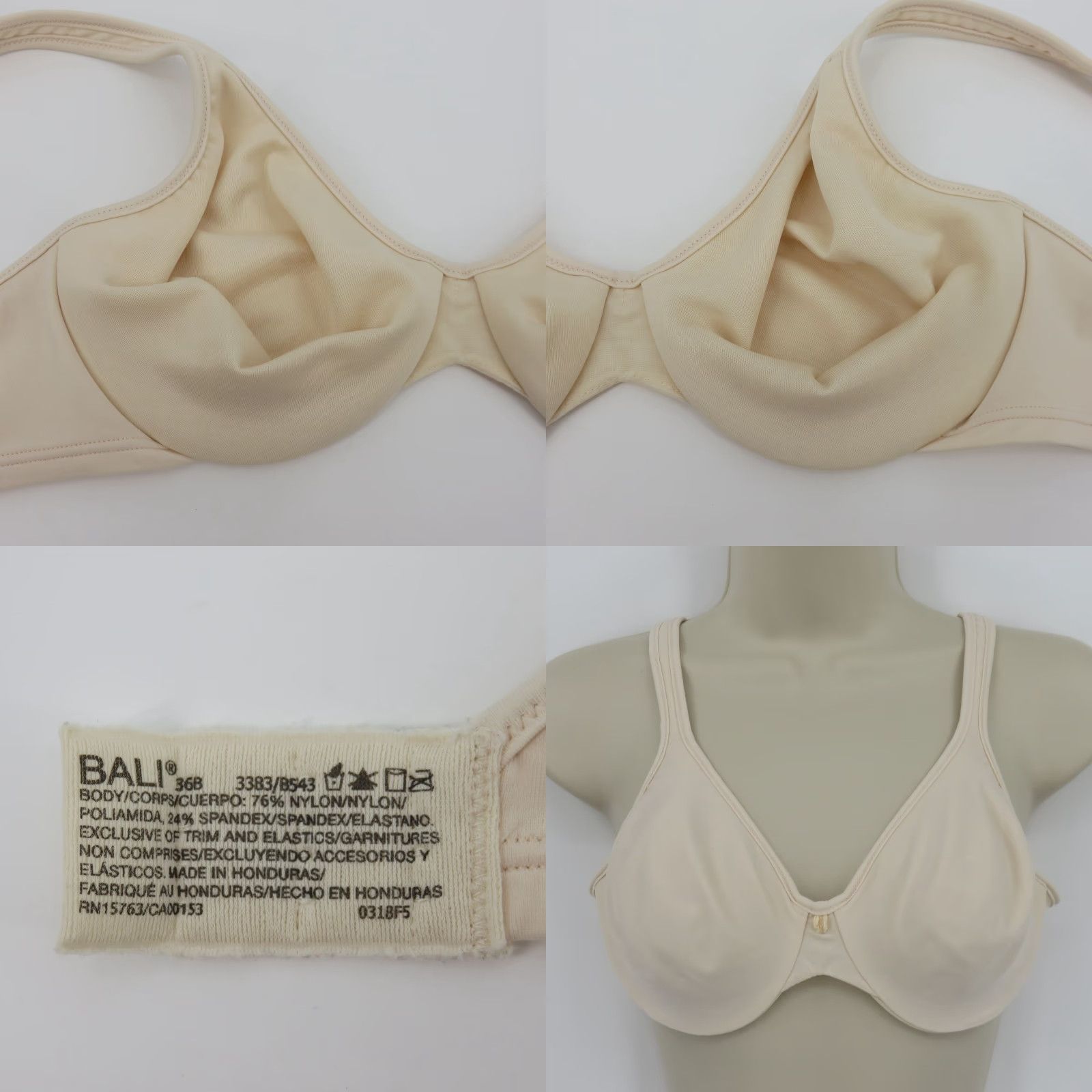 Vintage Bali Bra 36B Cream Solid Underwire Unlined Style 3383 Passion for Comfort Women Size ONE SIZE - 8 Thumbnail