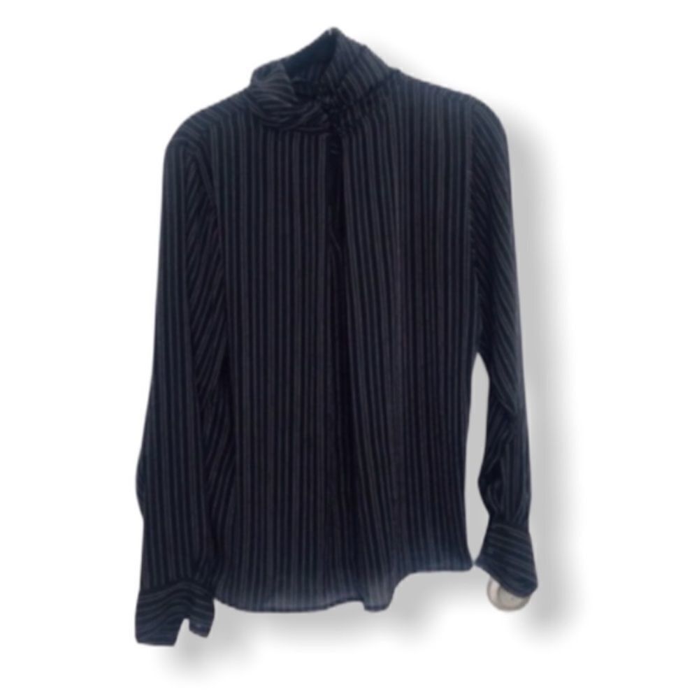 Steve And Barrys Steve & Barry’s Vintage High Collar Striped Blouse Black Whi Size M / US 6-8 / IT 42-44 - 3 Thumbnail