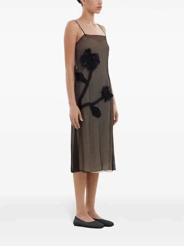 Marni o1w1db11125 Floral-Appliqué Crepon Dress in Black Size L / US 10 / IT 46 - 2 Thumbnail