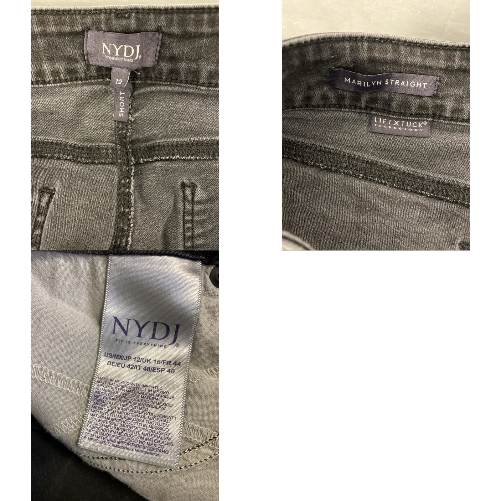 NYDJ VINTAGE? No. NYDJ Jeans Womens 12 Mid Wash Black Marilyn Straight Lift Tuck Stretch /162-1 Size 34" / US 12 / IT 48 - 8 Thumbnail