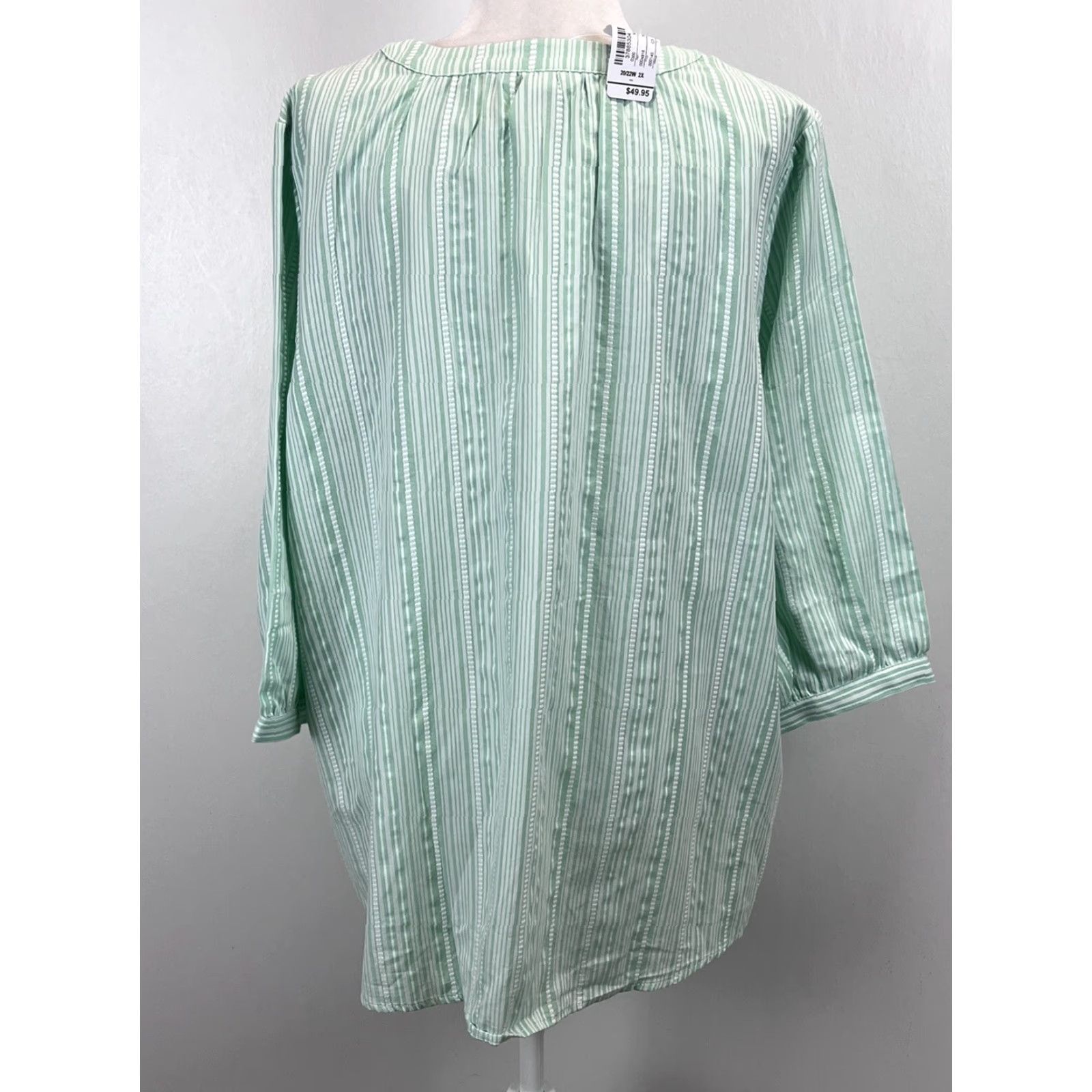 Vintage C.J. Banks Blouse Shirt Wrap Style 2X Plus Green Striped 3/4 Sleeve V-Neck Tunic Beach Casual Womens Size XXL / US 16-18 / IT 52-54 - 3 Thumbnail