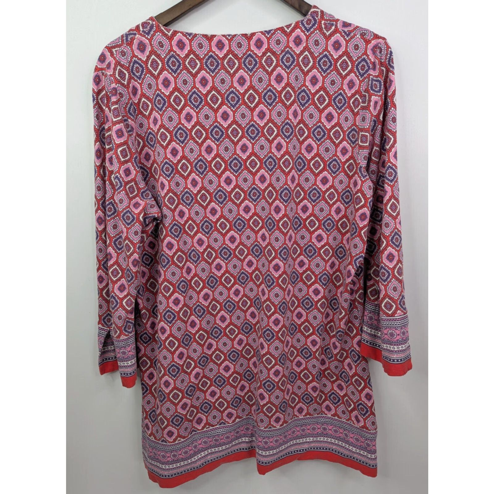 Vintage Coolibar Womens Tunic Large Red Coral Geometric Stretch V Neck UPF 50 Beach Size XL / US 12-14 / IT 48-50 - 4 Thumbnail