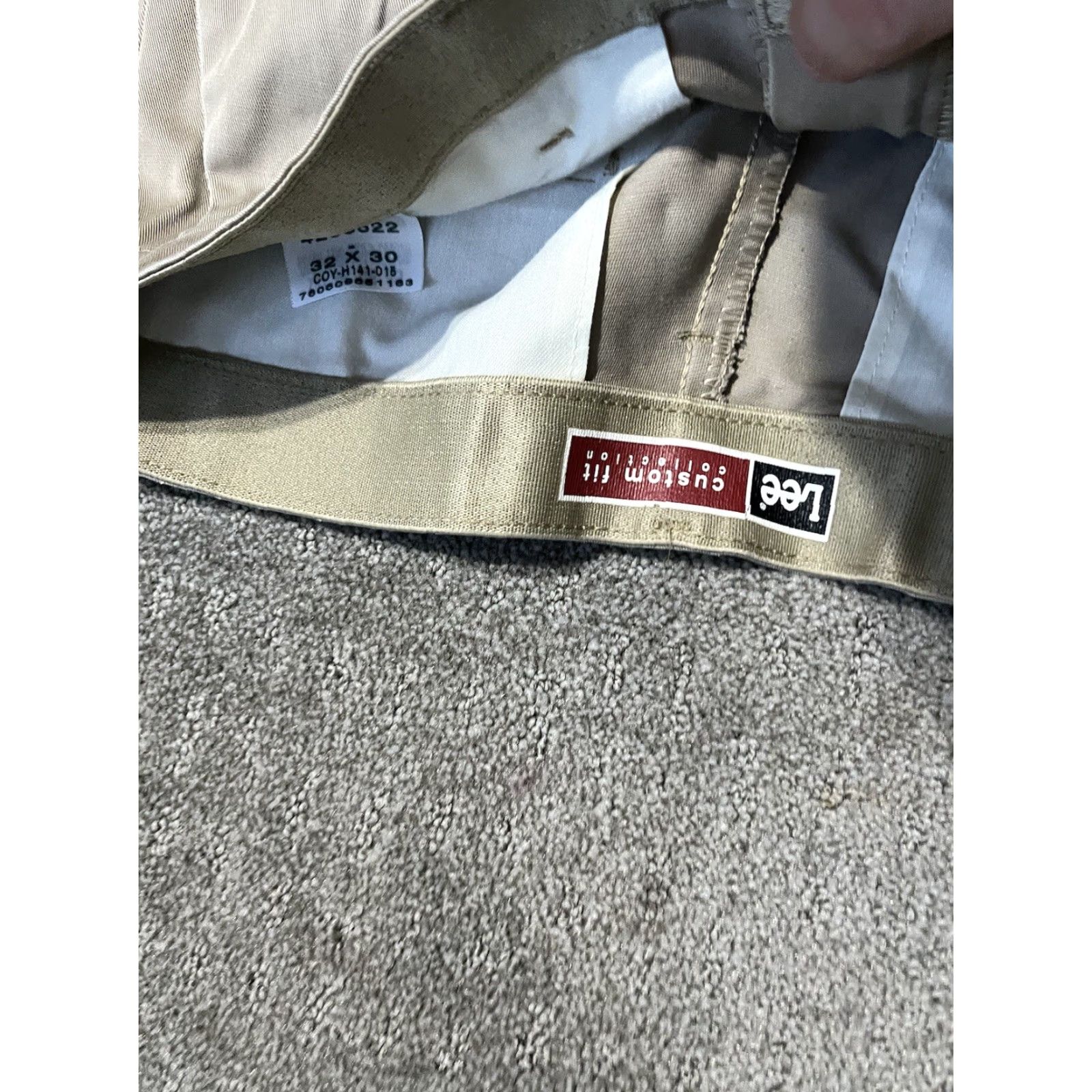Lee Lee Pants Mens 32X29 Custom Fit Flat Front Beige Chino Casual Slim Relaxed Waistband Button Zipper Pockets Cotton Spandex Size US 32 / EU 48 - 5 Thumbnail