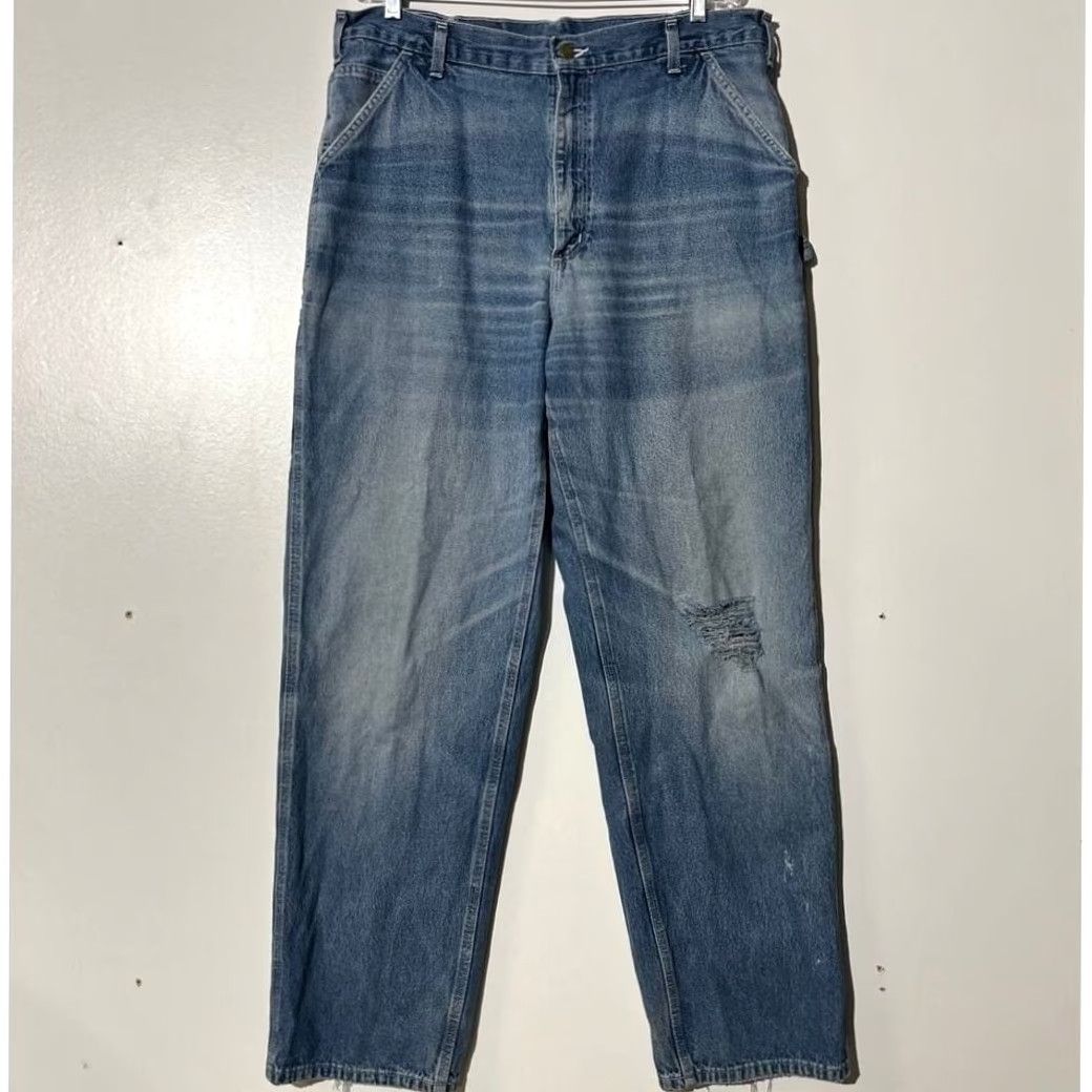 Carhartt Carhartt Jeans Carhartt Loose Original Fit Carpenter Jeans Mens 38x34 Blue Denim Distressed Straight Relaxed 5-Pocket Logo Denim Mens Size US 38 / EU 54 - 2 Thumbnail