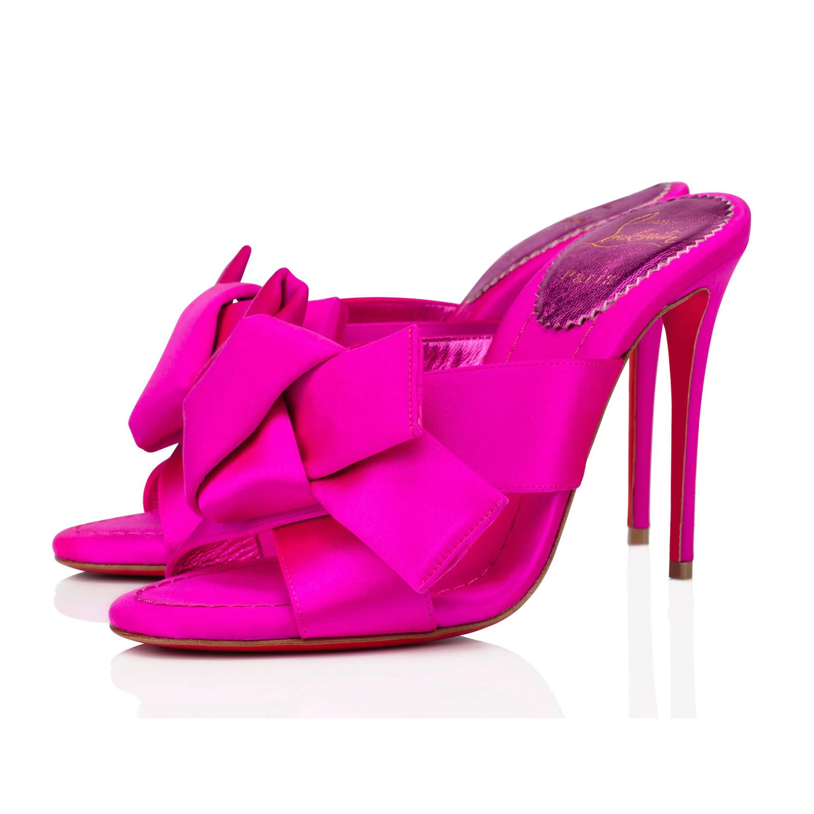 Christian Louboutin Matricia 100 Holly Pink Satin Backless Sandal Heel Pump 36 Size US 6 / IT 36 - 1 Thumbnail