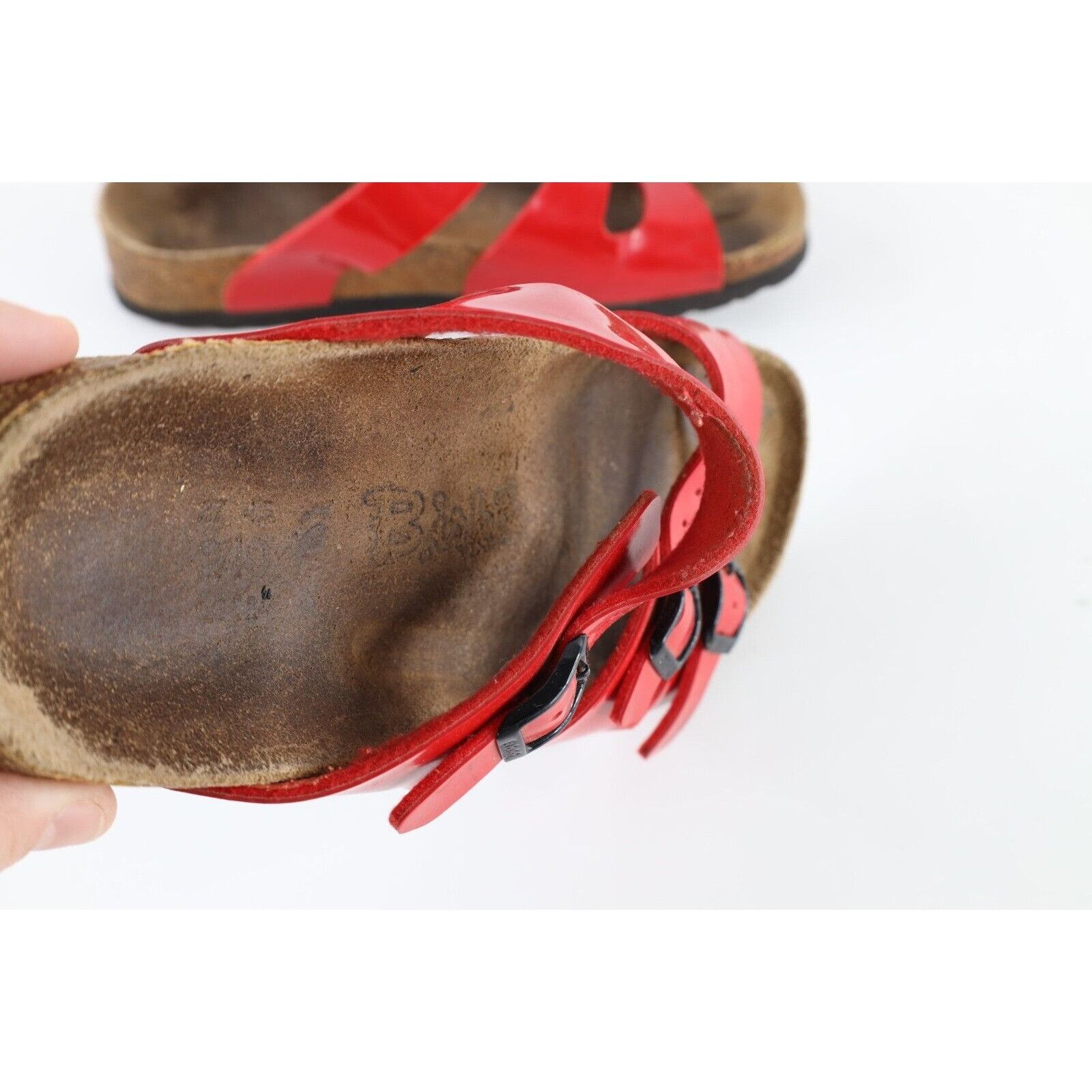 Birkenstock × Vintage Vintage Birkenstock Distressed Patent Leather Buckle Sandals Size US 6 / IT 36 - 8 Thumbnail