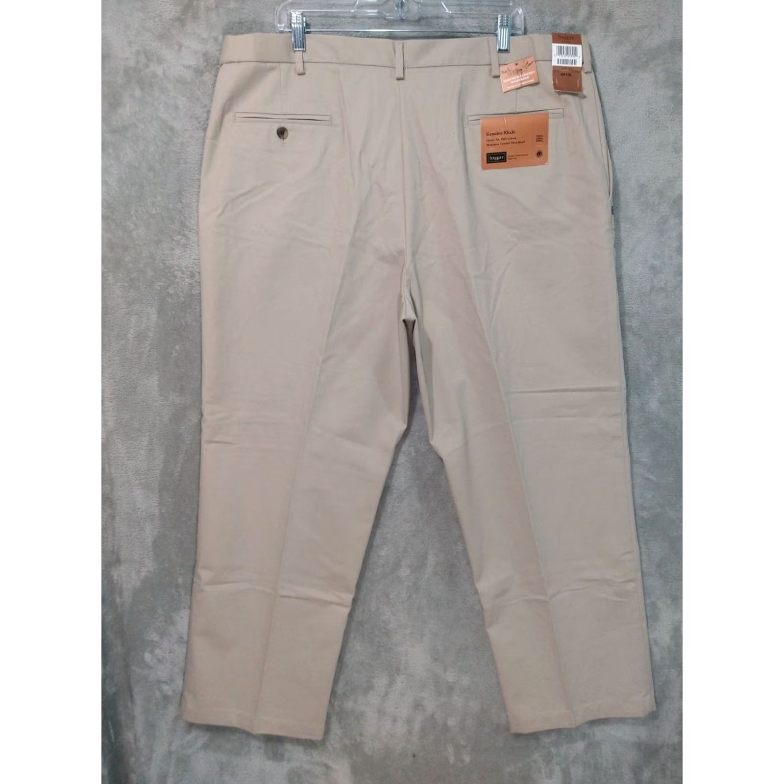 Haggar Haggar Pants Mens 42x29 Beige Khakis Classic Fit Flat Front Comfort Waist Cotton Straight Leg 42in Beige Mens Size US 42 / EU 58 - 2 Thumbnail