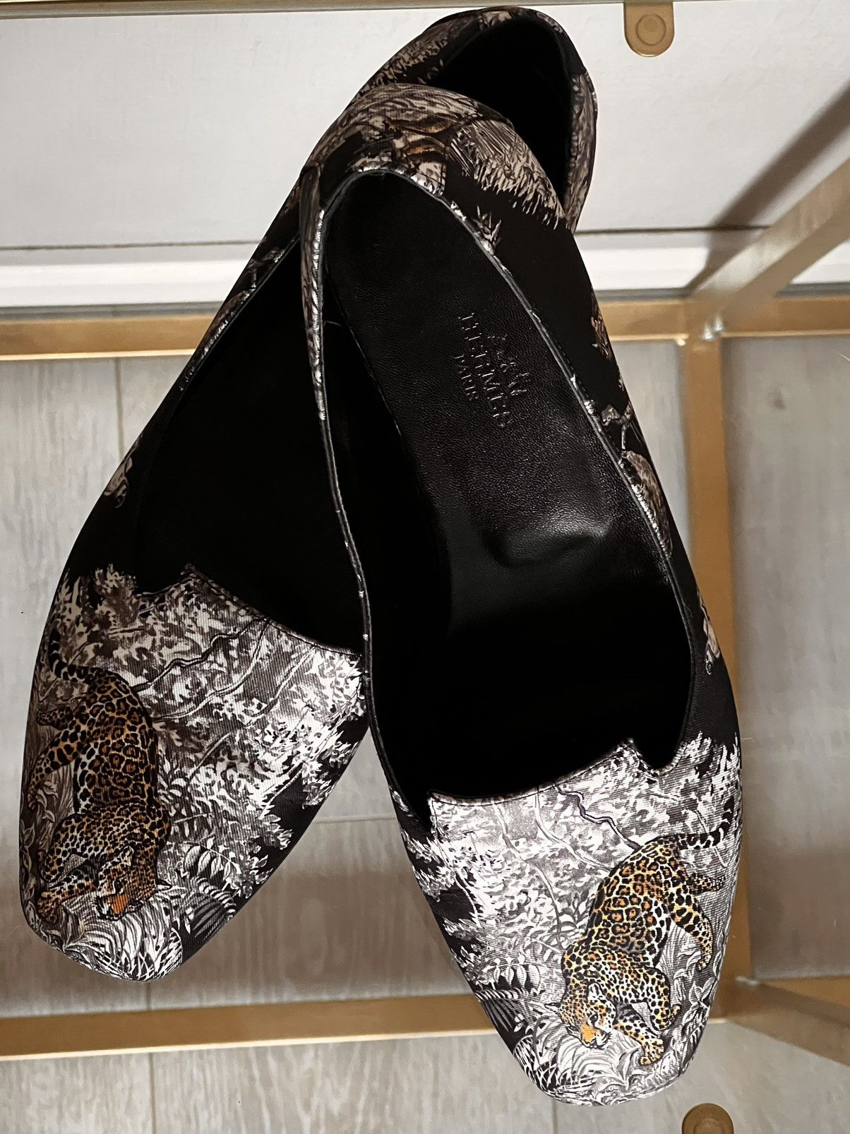 Hermes Hermès Black Printed Silk Equateur Tattoo Flat Loafers Size US 7 / IT 37 - 3 Thumbnail