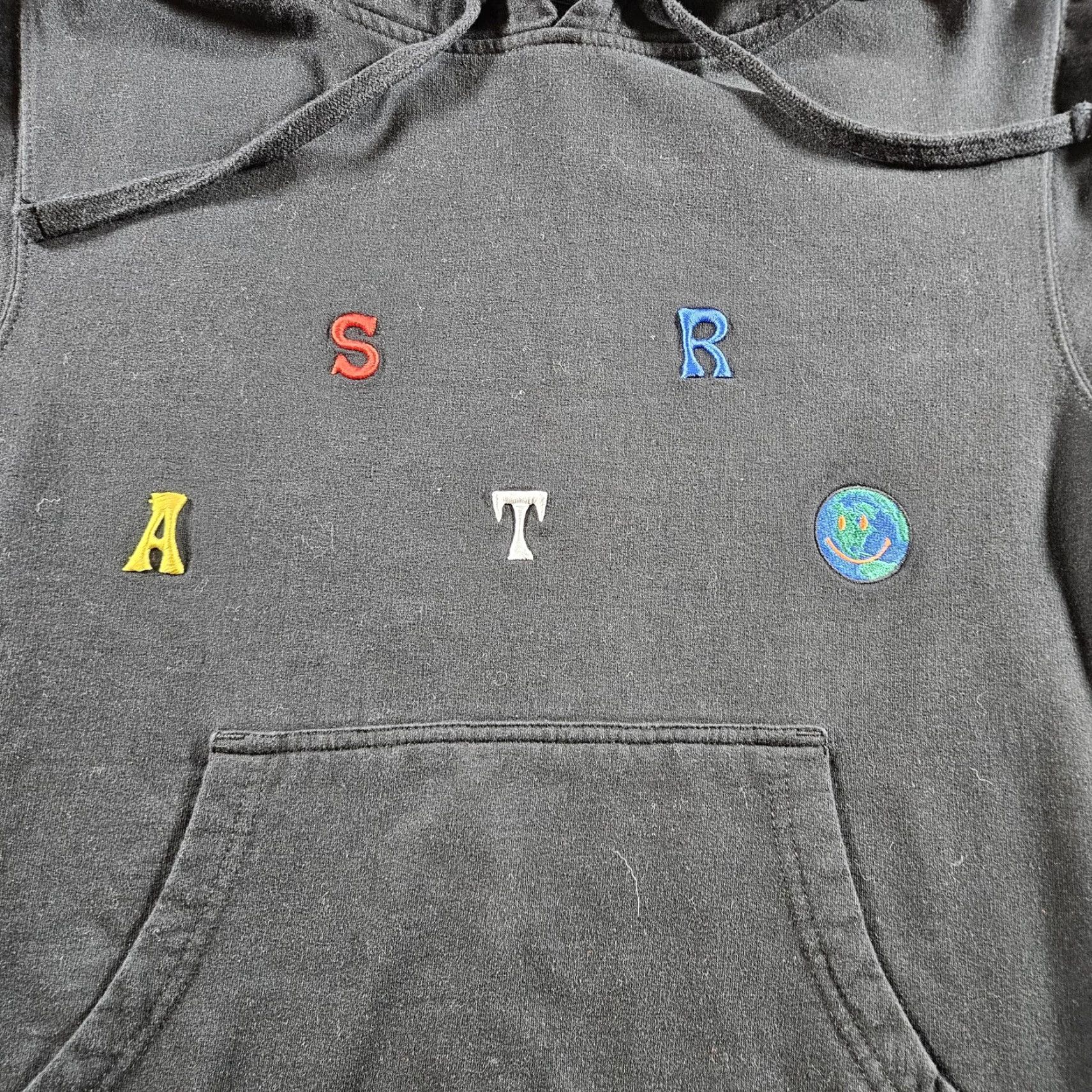 Hereu Astroworld Hoodie Mens Small Black Graphic Print Embroidered Fleece Hooded Pockets Pullover Cotton Polyester Size US S / EU 44-46 / 1 - 2 Thumbnail
