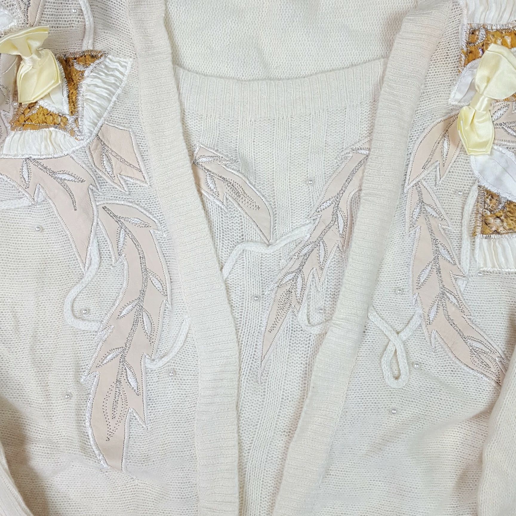 Skin VINTAGE Cedars Cardigan Shirt Women S Knit Wool Angora Snake Skin Leather Cream White 80s Size S / US 4 / IT 40 - 5 Thumbnail
