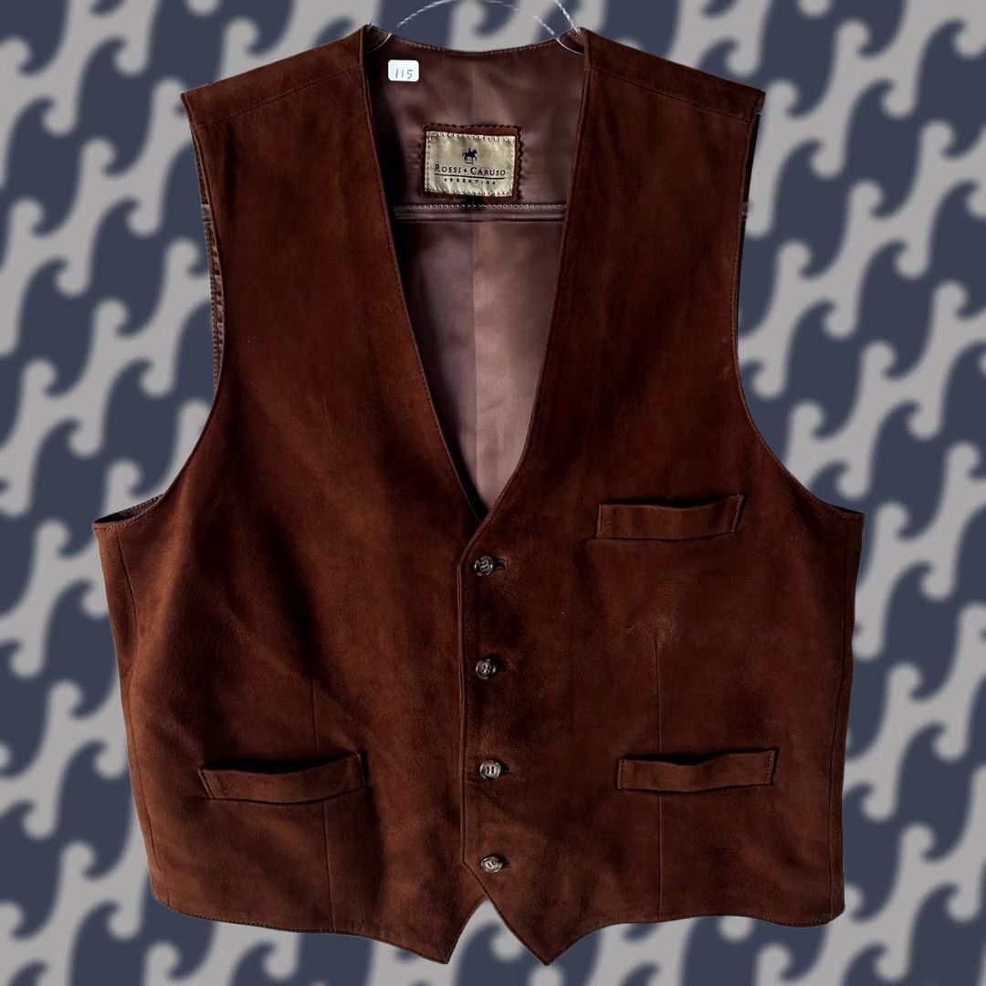 Caruso Rossi & Caruso Argentina Leather Suede Vest Mens Brown Cinch Back Goatskin Size US M / EU 48-50 / 2 - 1 Thumbnail