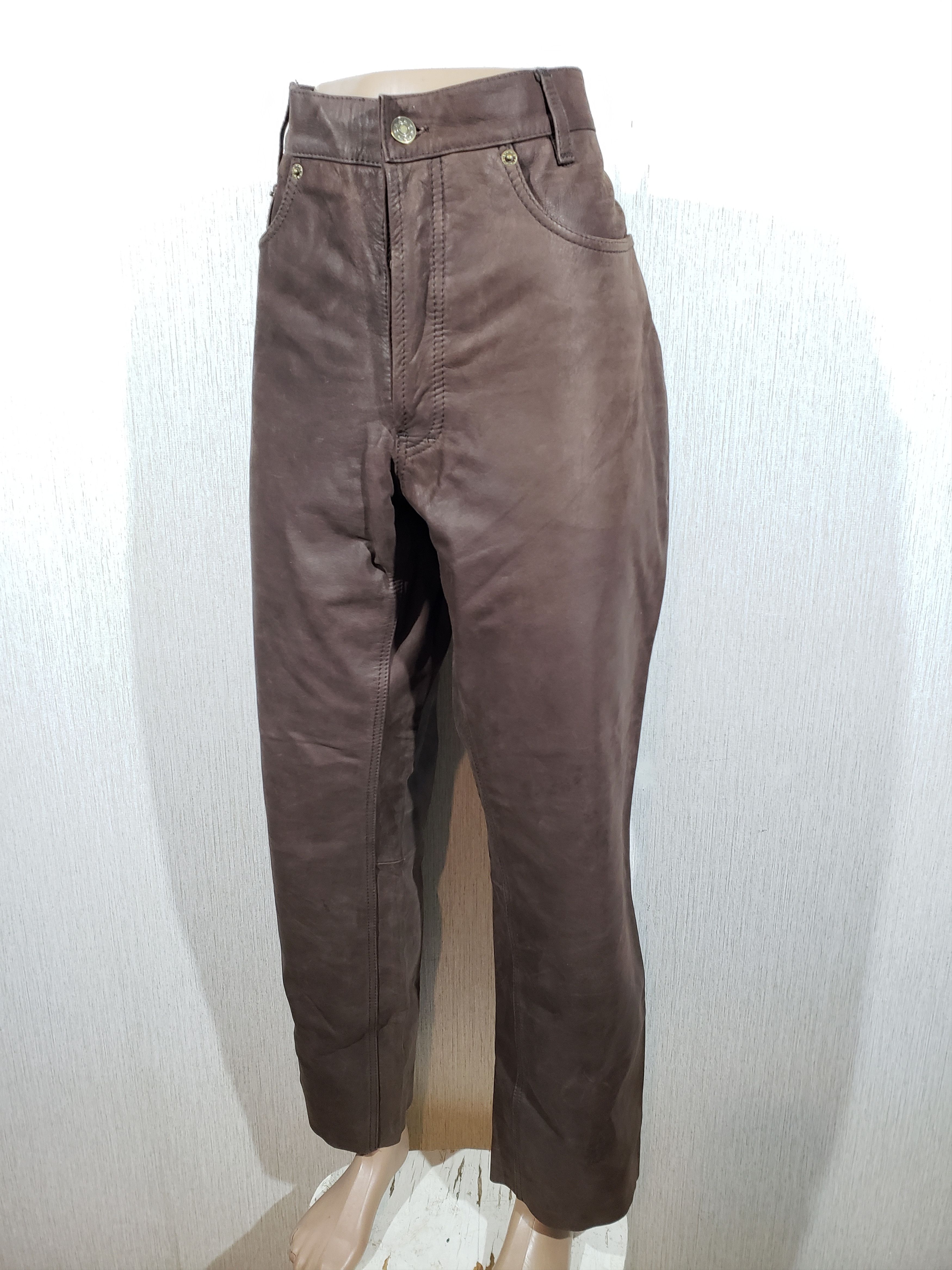 Genuine Leather Brown nubuck leather pants. Size US 33 - 1 Thumbnail