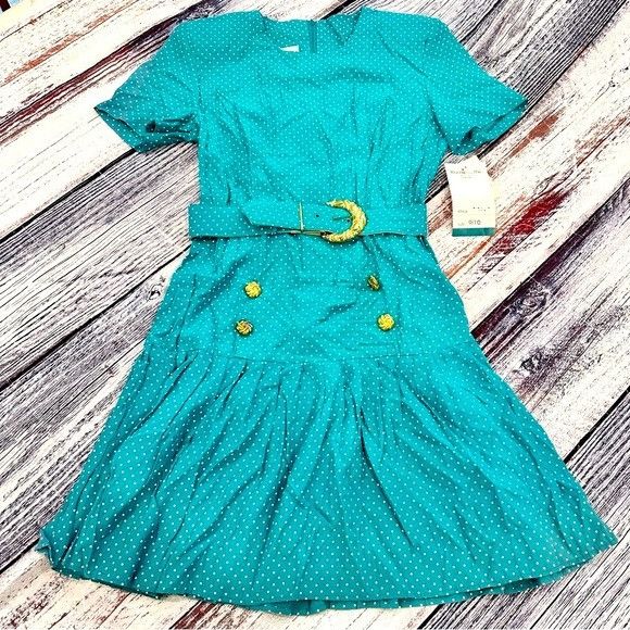 Vintage Vintage 90’s Teal Polka Dot Belted Dress “Blondie and Me” NW Size M / US 6-8 / IT 42-44 - 1 Thumbnail