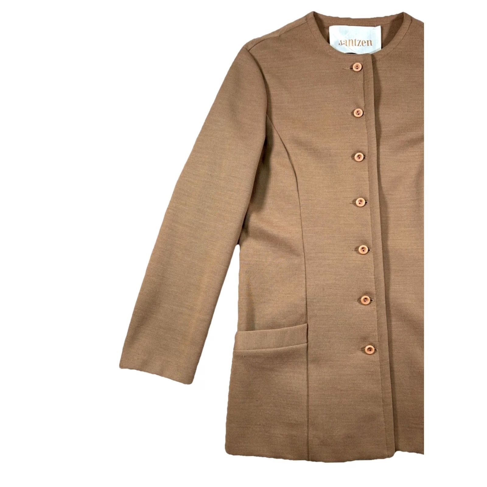 Jantzen VINTAGE Jantzen Blazer Shirt Women 70s Style Collarless Brown Beige Tweed Size 10 Long Sleeve Button Pockets Size L / US 10 / IT 46 - 2 Thumbnail