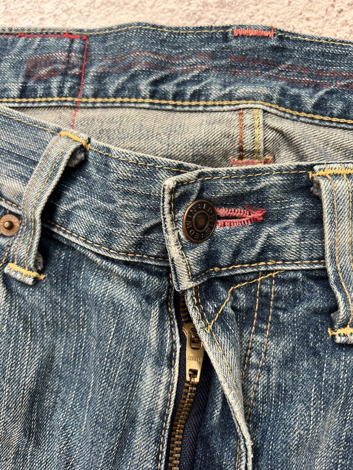 Edwin × Japanese Brand FLARED ≥ THRASHED EDWIN 53504 DISTRESSED DENIM PANT Size US 34 / EU 50 - 11 Thumbnail