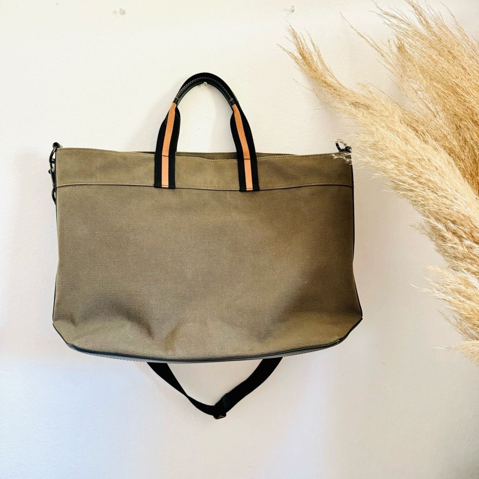 Coach COACH Olive Green Black Canvas Leather Zip Travel Tote Bag Size ONE SIZE - 7 Thumbnail