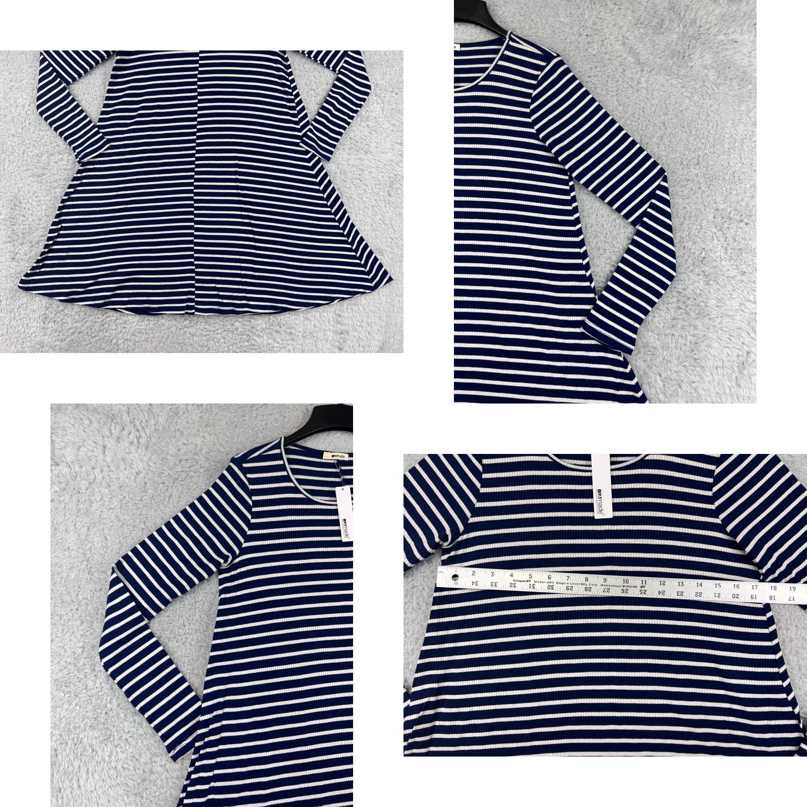 Vintage LA made Dress Womens M Blue White Striped Long Sleeve Round Neck Pullover Knit Polyester Mini Vintage No Size M / US 6-8 / IT 42-44 - 8 Thumbnail