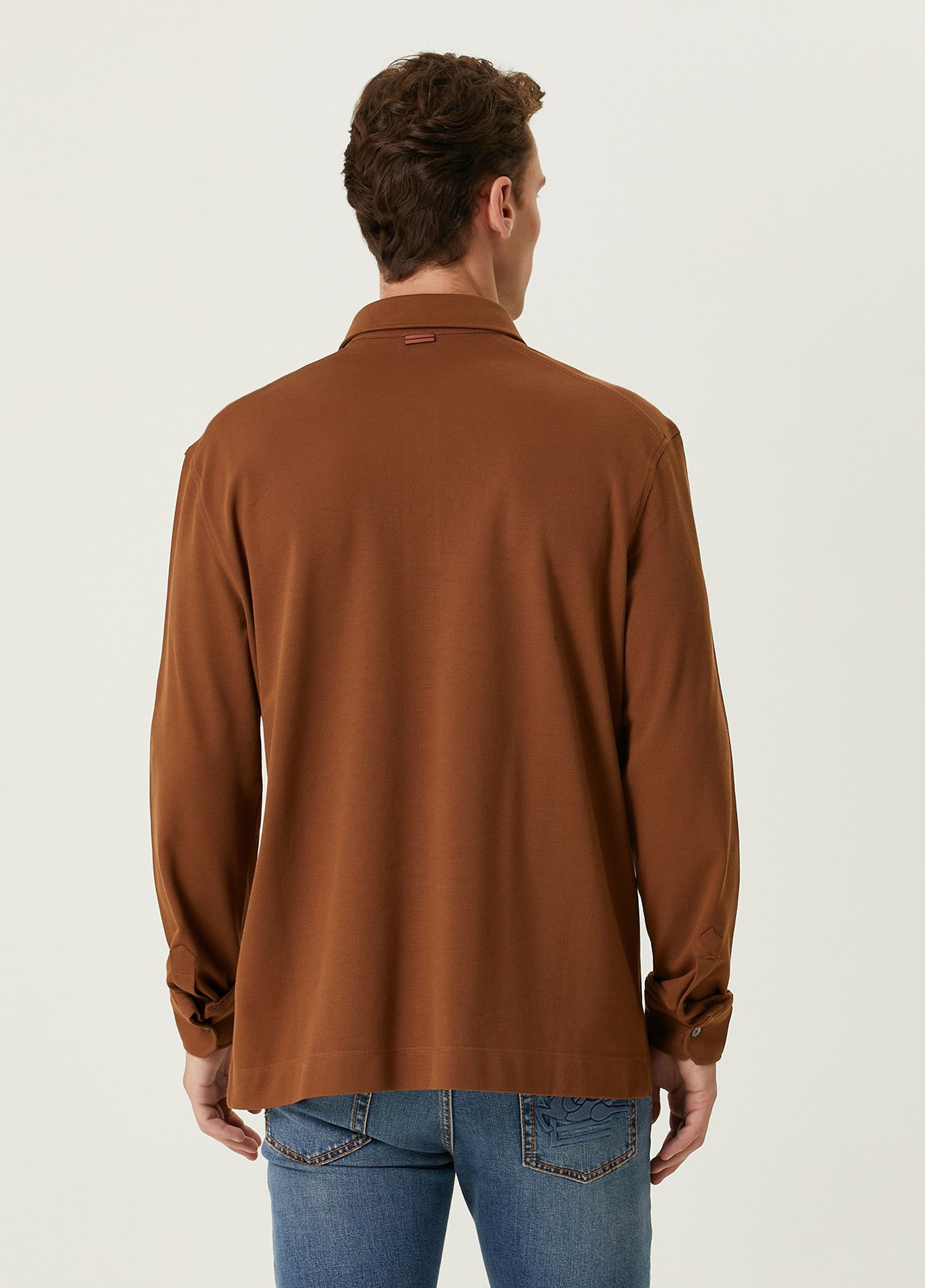 Ermenegildo Zegna ZEGNA solid brown long sleeve cotton polo shirt 54 XL Size US XL / EU 56 / 4 - 4 Thumbnail