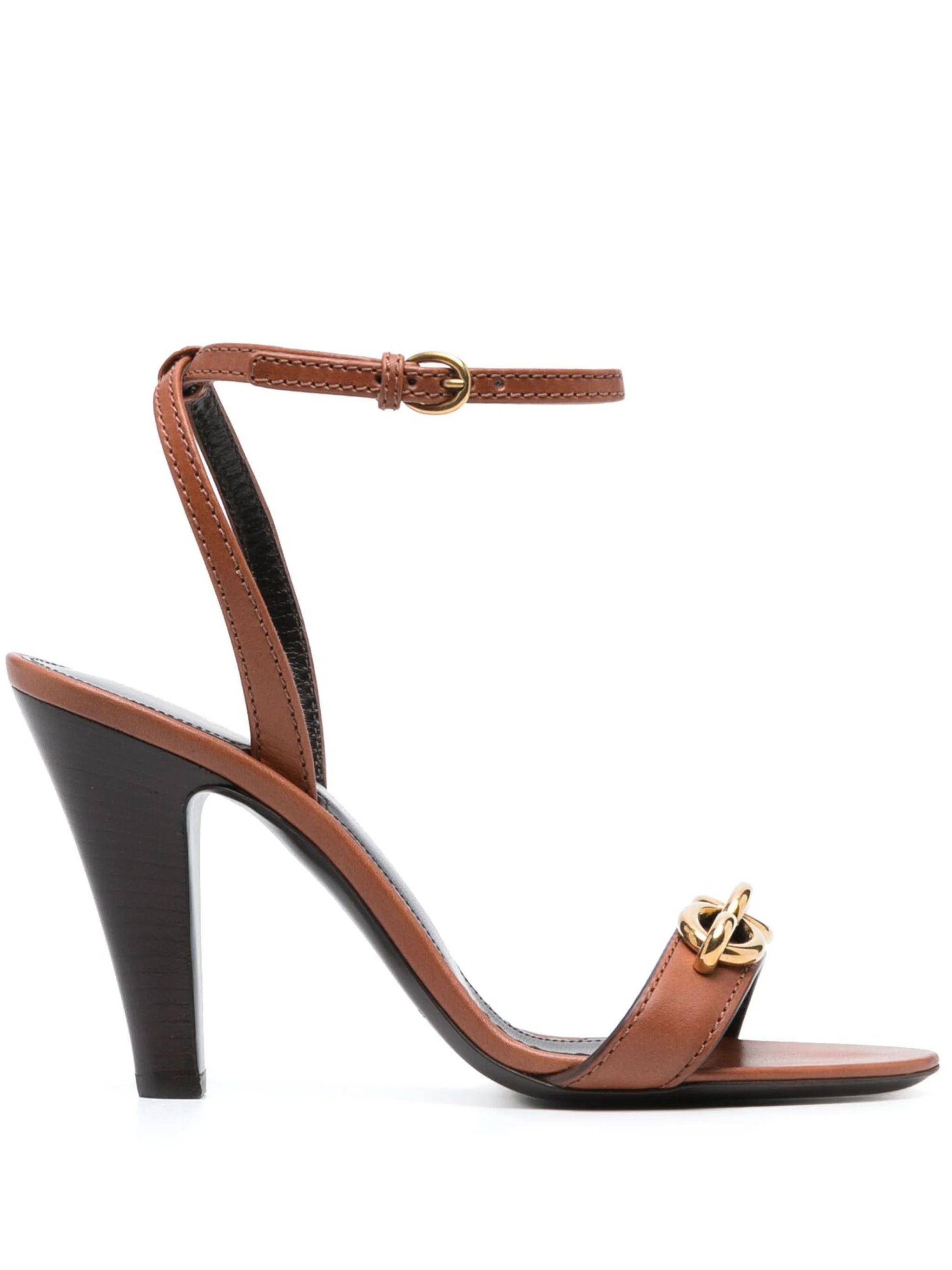Saint Laurent Paris o1b1hav110824 Maillon Smooth Leather Sandals in Brown Size US 10 / IT 40 - 1 Thumbnail