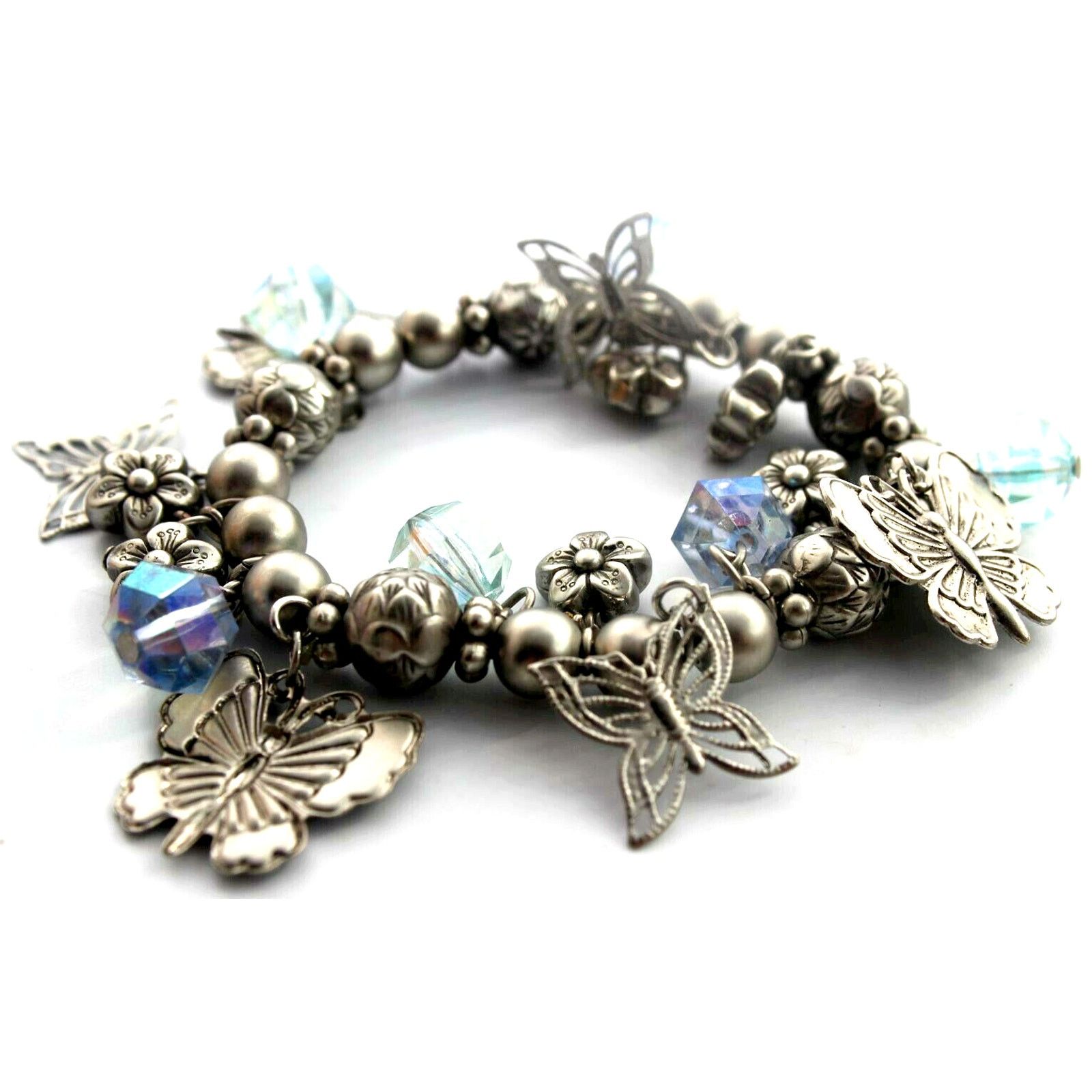 Other Silvertone Butterfly Charm Bracelet • Blue A/B Crystals Size ONE SIZE - 1 Thumbnail