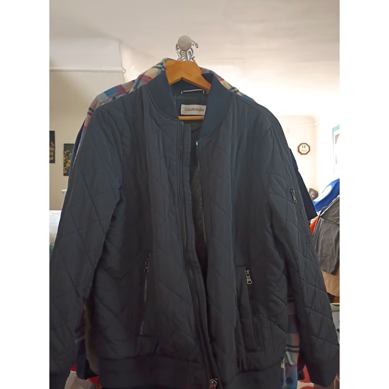 Calvin Klein Calvin Klein Men's Navy Quilted Jacket Crew Collar Zip Pocket Casual Long Stand-Up Collar Buttons - M Black Navy Quilted Jacket Mens Size US M / EU 48-50 / 2 - 2 Thumbnail