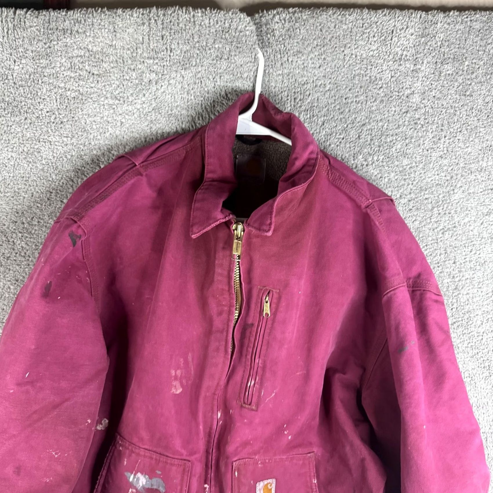 Carhartt VINTAGE Carhartt Jacket Mens XL Pink Canvas Duck Sherpa Lined Full Zip Workwear Bomber Size US XL / EU 56 / 4 - 5 Thumbnail