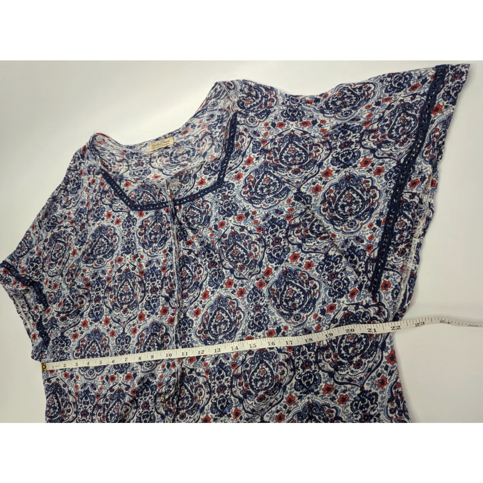 Lucky Brand Lucky Brand Blouse Shirt Women's 1X Geometric Short Sleeve Tie Front Top Multicolor Comfort Easy Care Casual Workwear 90s Style Ladies Size XL / US 12-14 / IT 48-50 - 4 Thumbnail