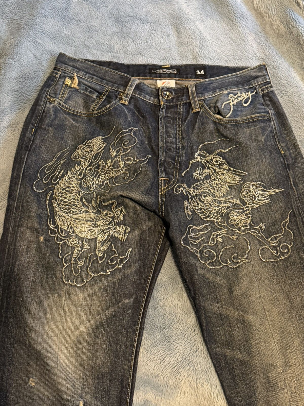 Ed Hardy Ed Hardy Dragon Studded Jeans Size US 34 / EU 50 - 2 Thumbnail